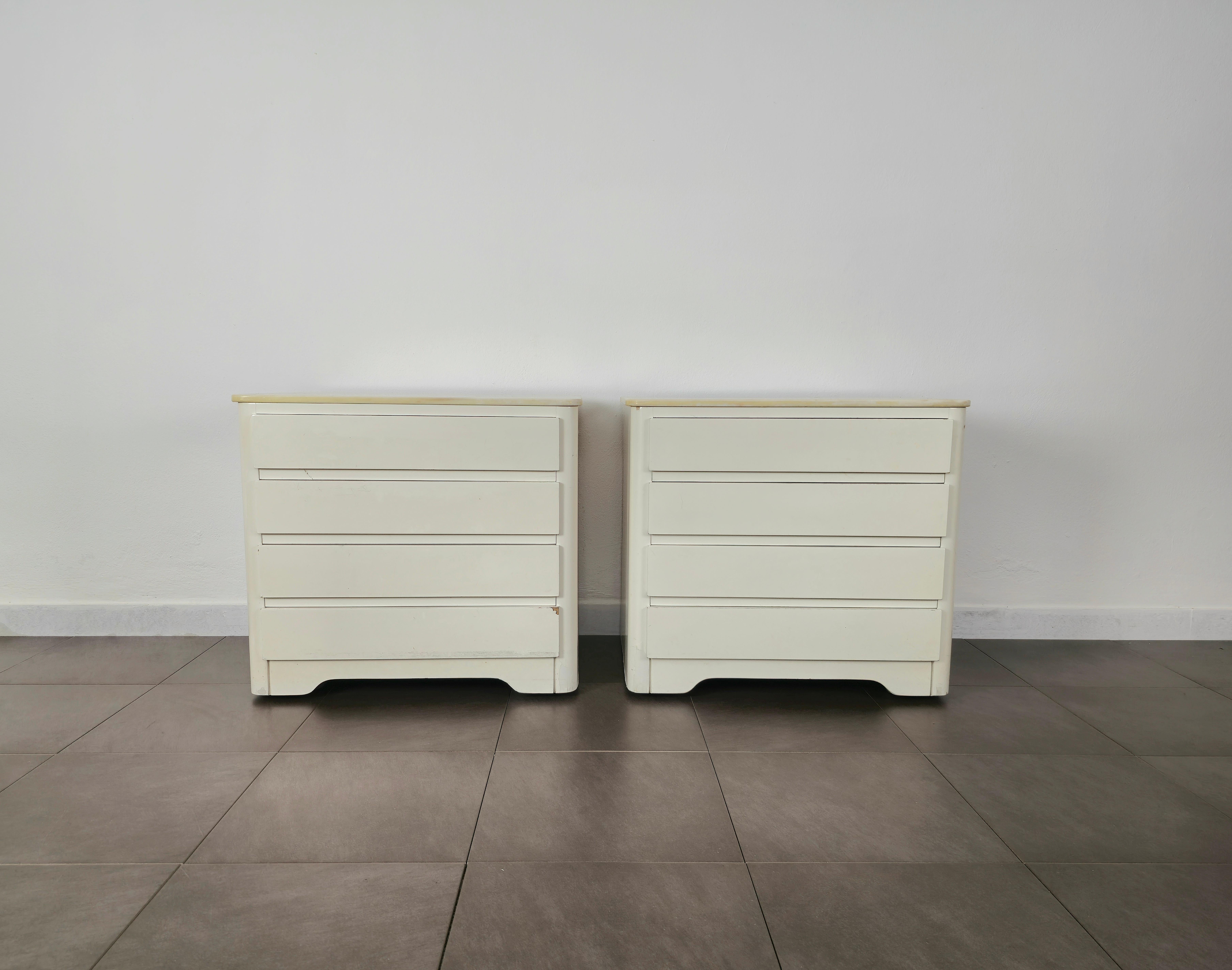 Night Stands Enamelled Wood Marble Midcentury Italian Design 1970s Set of 2 For Sale 1