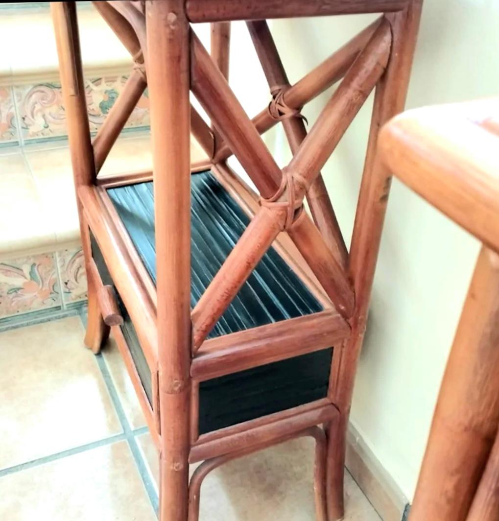 Pair of midcentury  tables of bamboo nightstands or end tables
One drawer.
Pair of tall bamboo side tables
or bamboo nightstand
Beautiful and elegant bamboo side tables with a drawer underneath. They are very attractive and sturdy.
Due to their