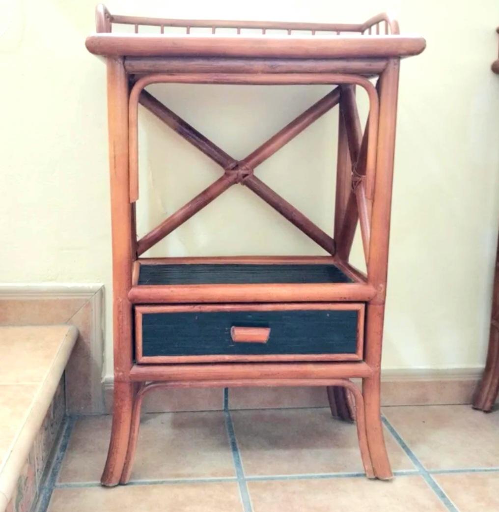 Other Pair of Bamboo  80cm High Tables  Night Stands   Very Tall  One Drawer, 1950/70s For Sale