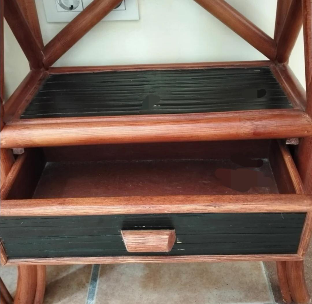 20th Century Pair of Bamboo  80cm High Tables  Night Stands   Very Tall  One Drawer, 1950/70s For Sale
