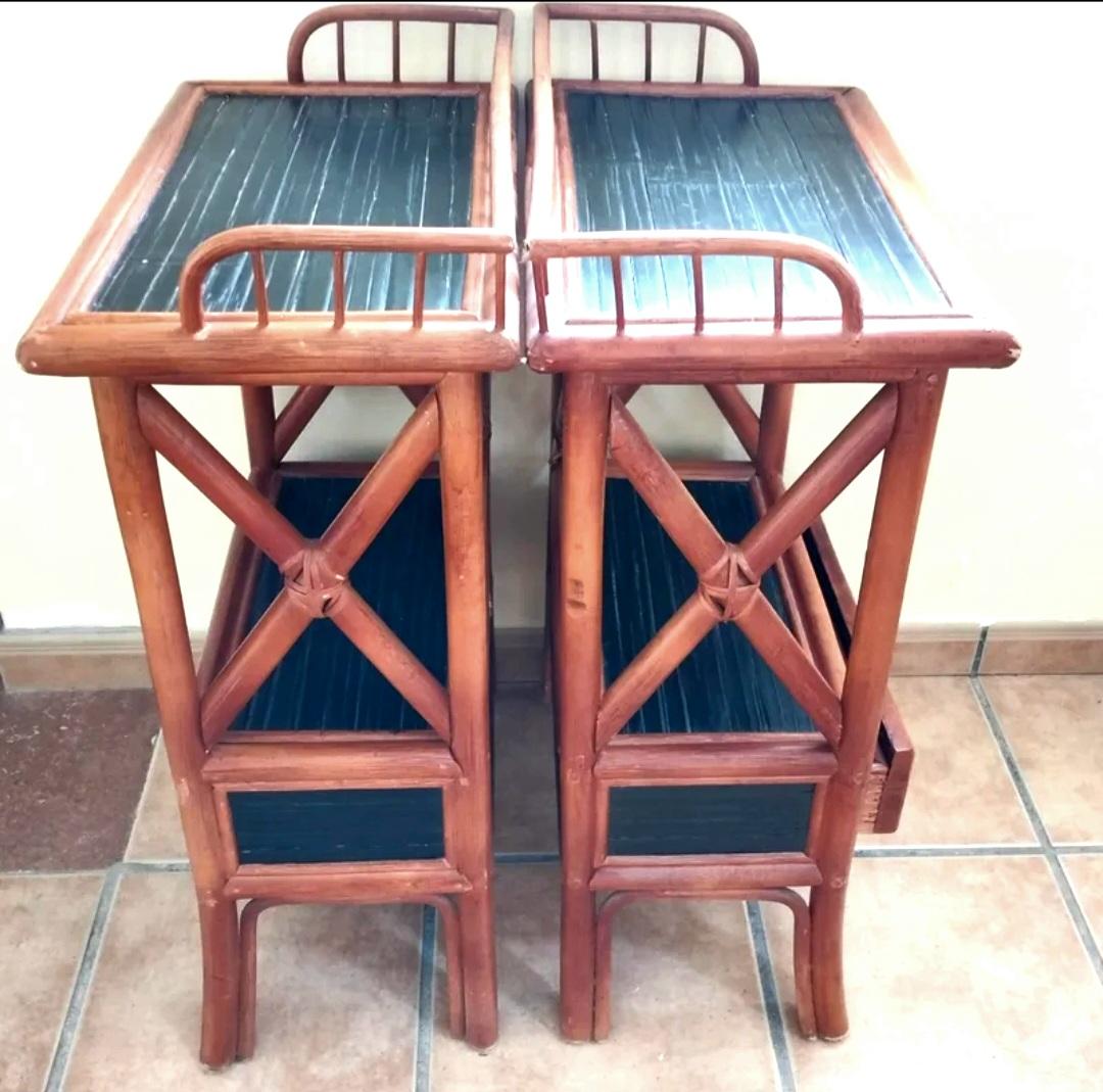 Pair of Bamboo  80cm High Tables  Night Stands   Very Tall  One Drawer, 1950/70s For Sale 1