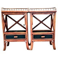 Pair of Bamboo  80cm High Tables  Night Stands   Very Tall  One Drawer, 1950/70s