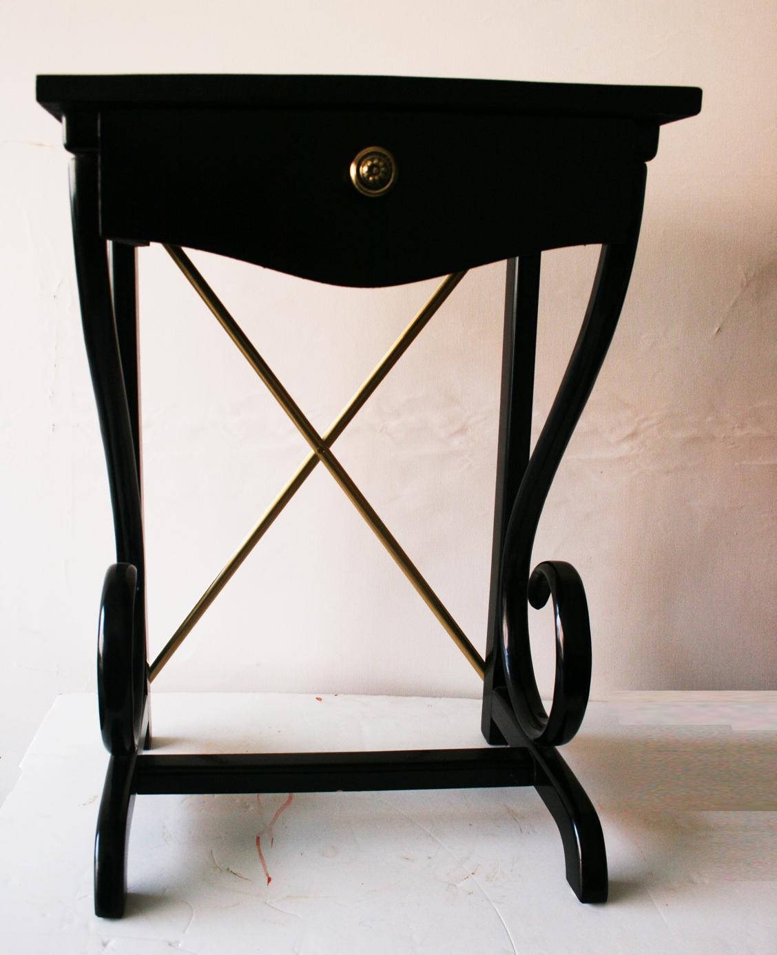 Night Tables Thonet Style Black Bentwood and Brass, One Drawer, 1970s 4