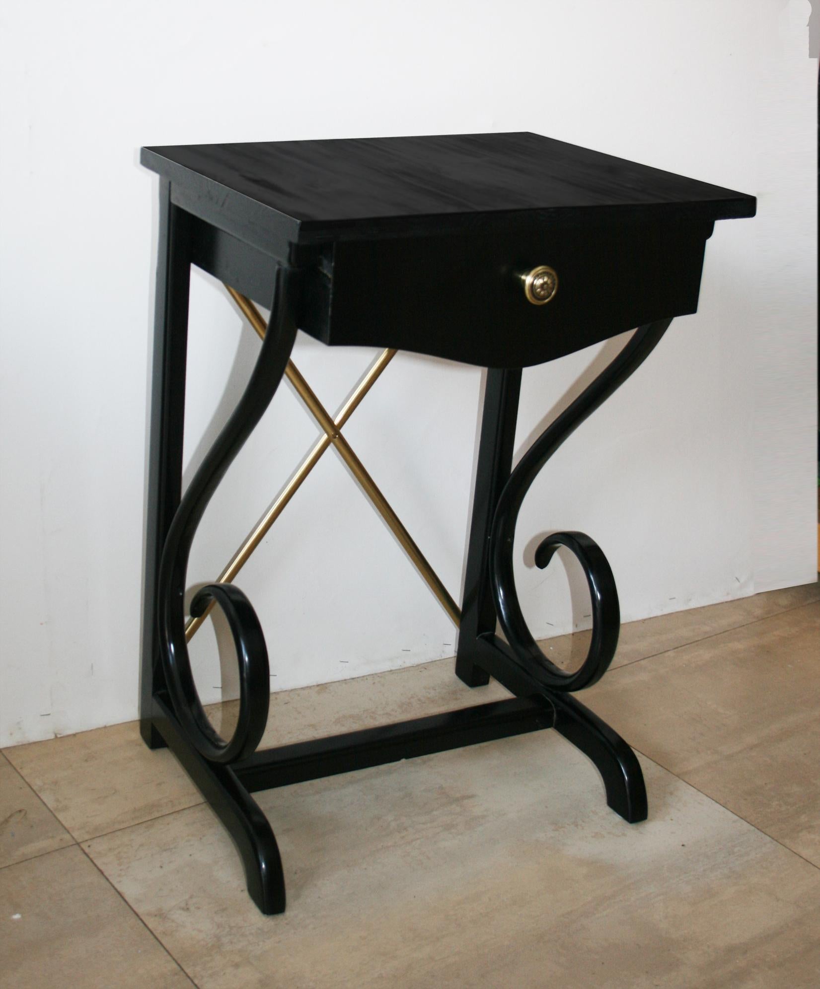 Night Tables Thonet Style Black Bentwood and Brass, One Drawer, 1970s 5