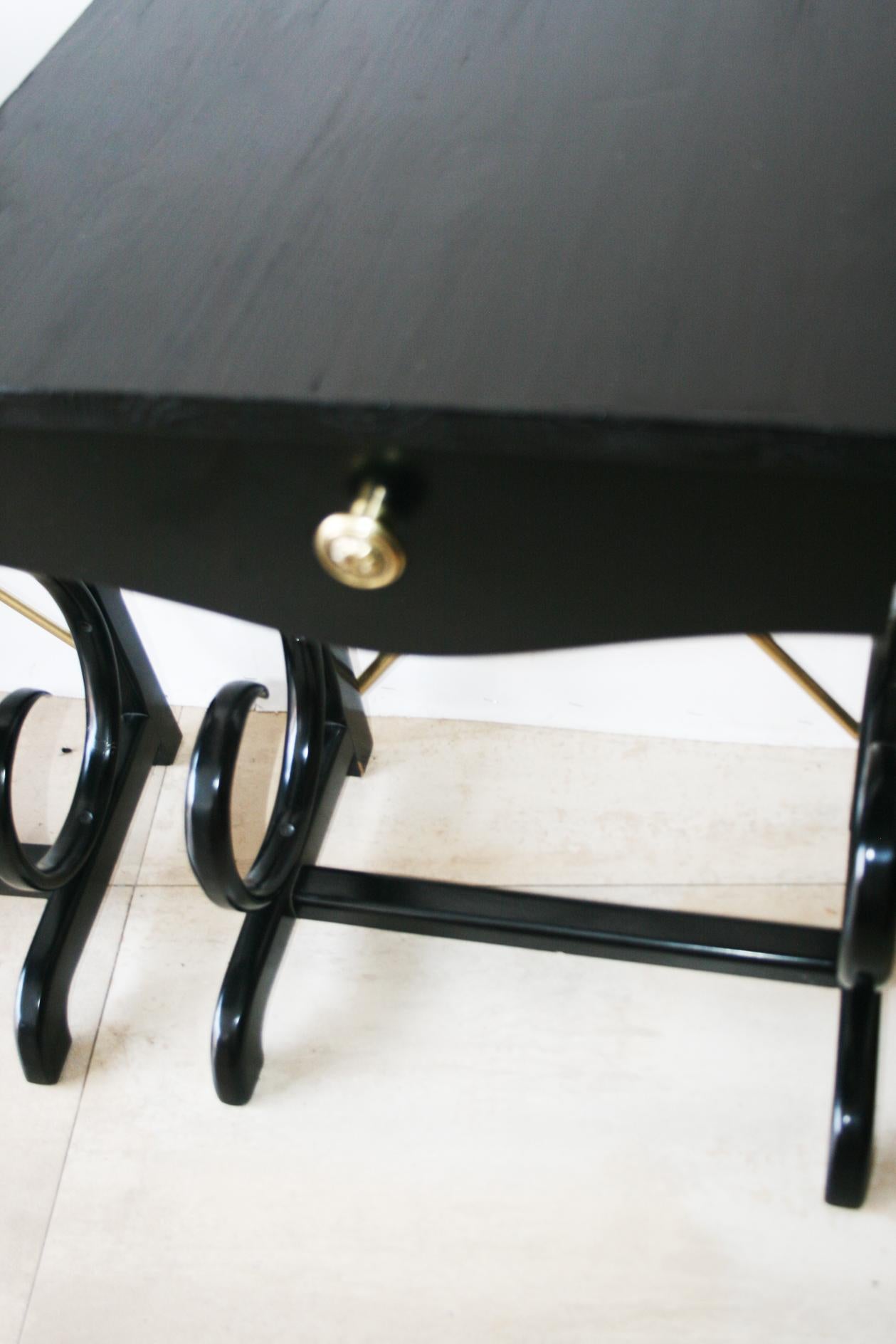 Night Tables Thonet Style Black Bentwood and Brass, One Drawer, 1970s 6