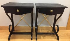Night Tables Thonet Style Black Bentwood and Brass, One Drawer, 1970s