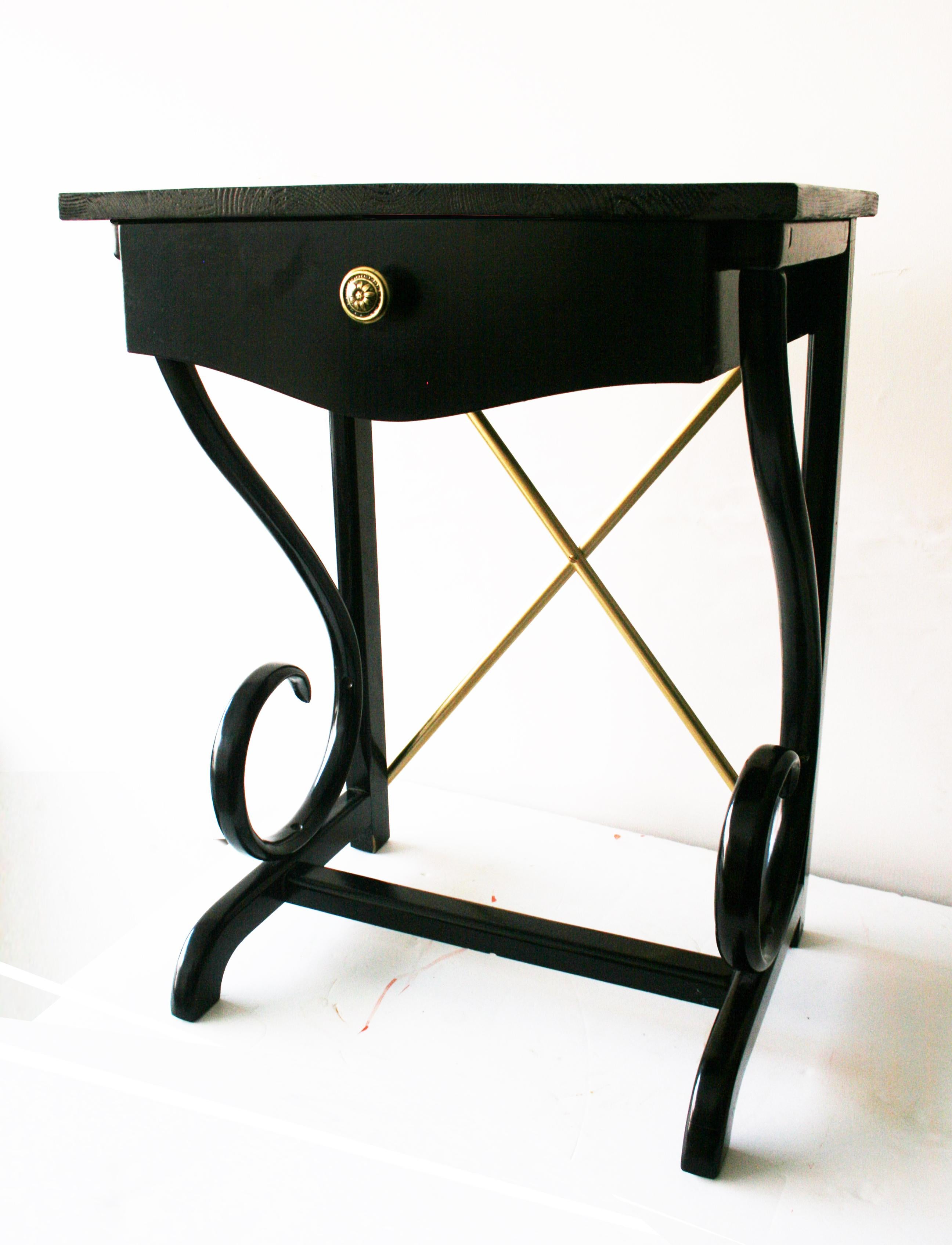 Late 20th Century Night Tables Thonet Style Black Bentwood and Brass, One Drawer, 1970s