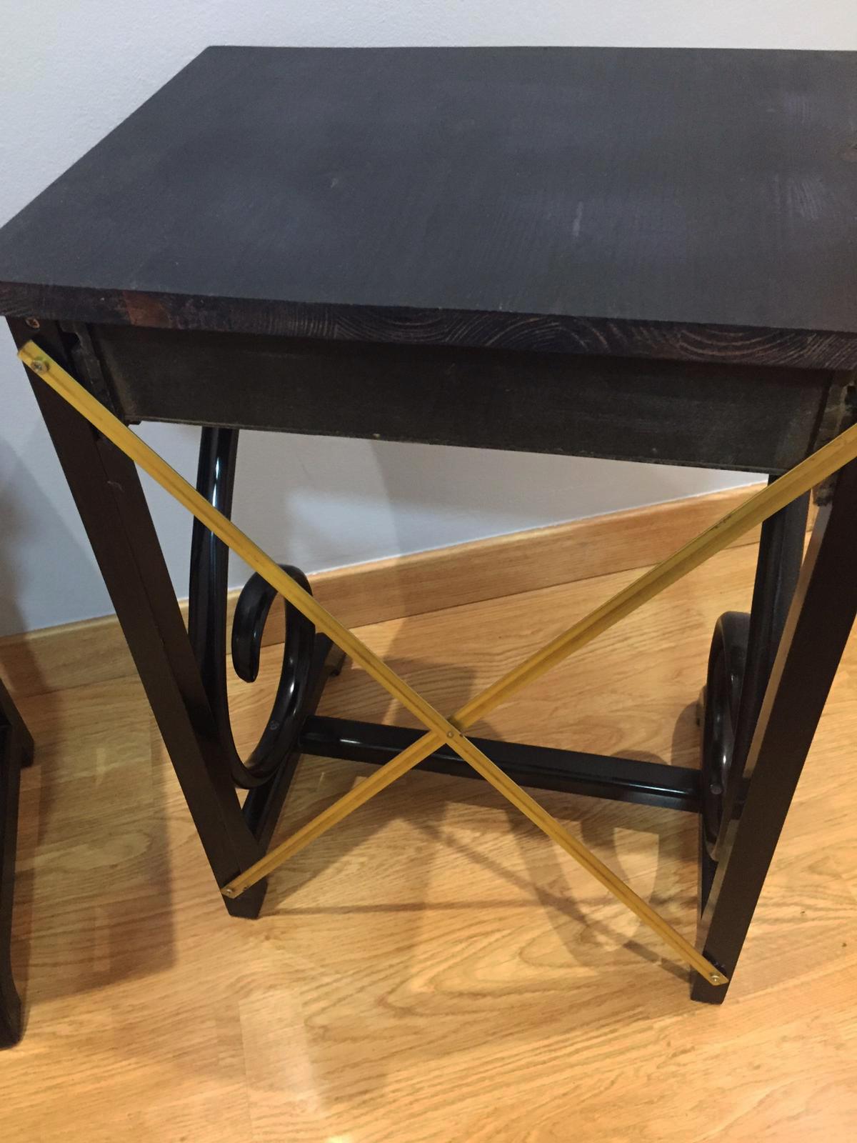 Night Tables Thonet Style Black Bentwood and Brass, One Drawer, 1970s 3