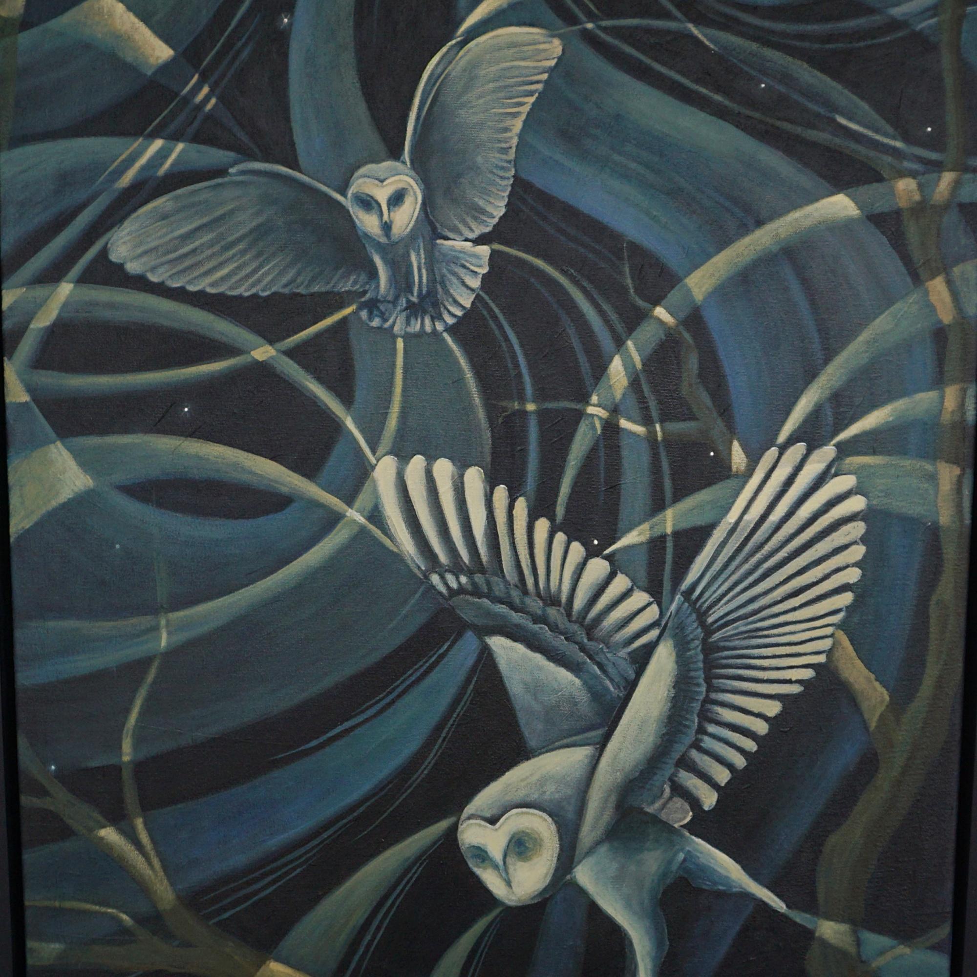 English 'Night Watcher' Contemporary Art Deco Style Painting By Vera Jefferson