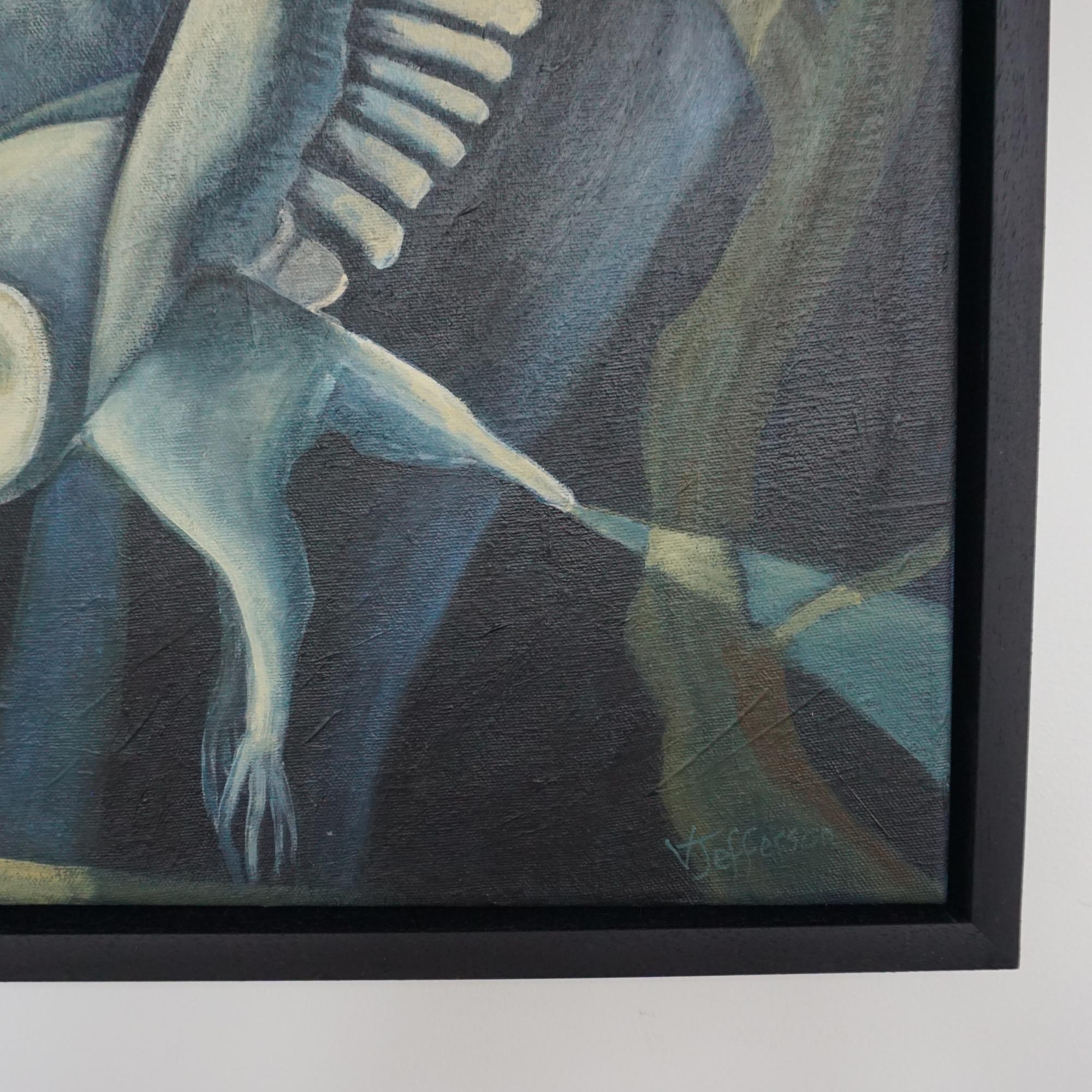 'Night Watcher' Contemporary Art Deco Style Painting By Vera Jefferson In Excellent Condition In Forest Row, East Sussex