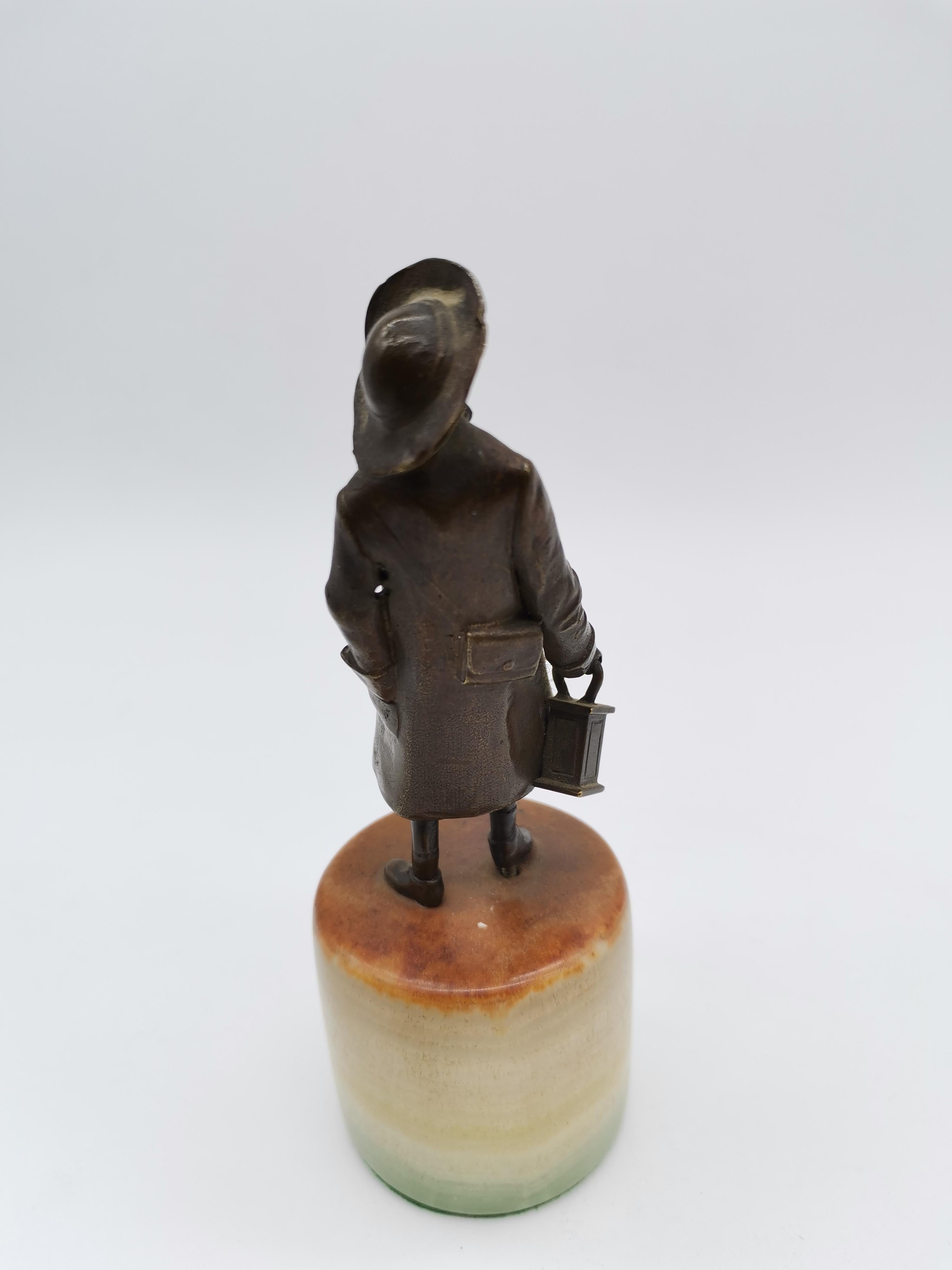 Night Watchman, Bronze and Marblestone In Good Condition For Sale In Vienna, AT
