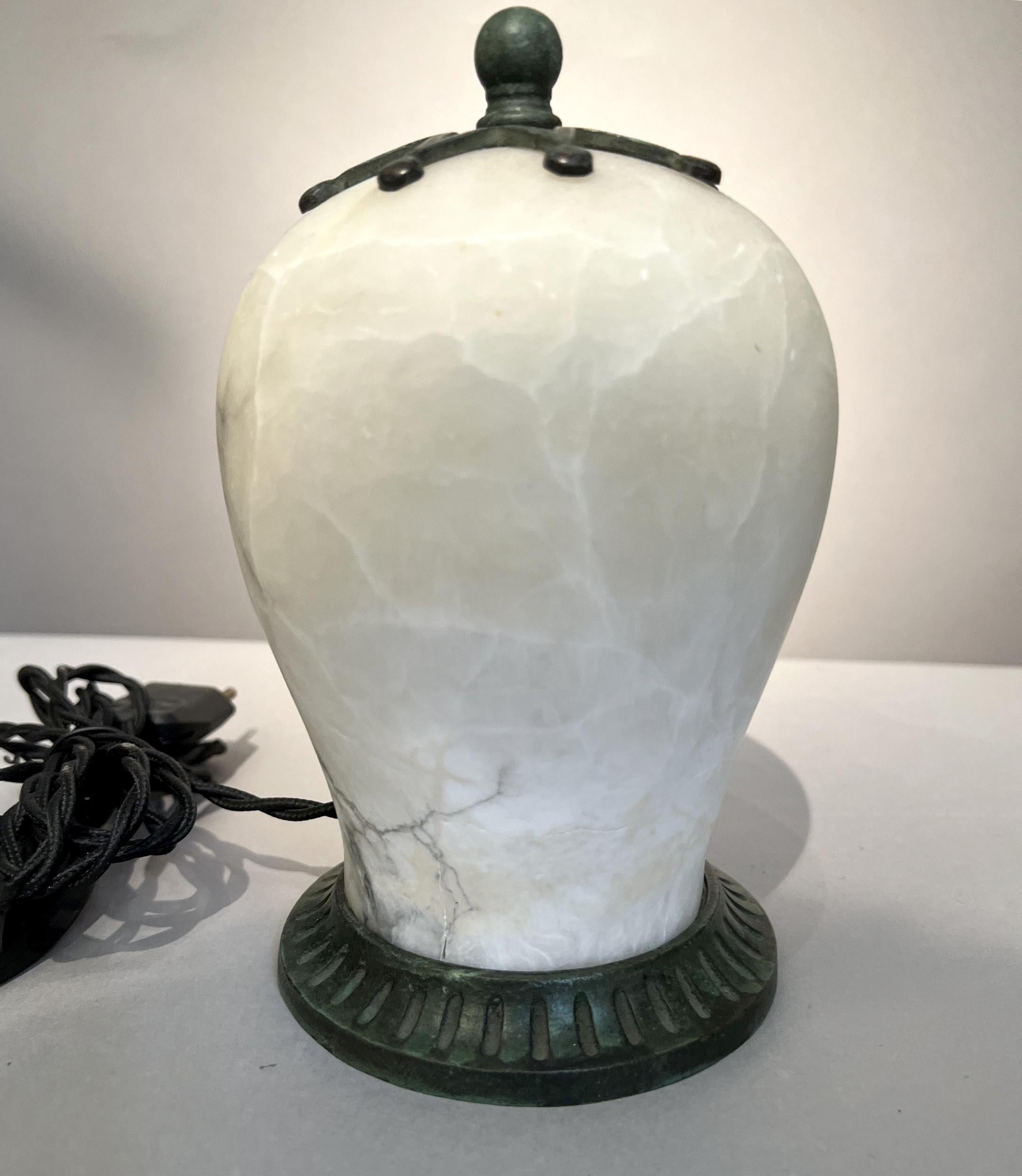French Nightlight in alabaster and bronze Art-Déco, France, circa 1930 For Sale