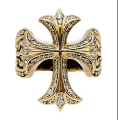 Nightrider Custom Mens Renaissance Diamond Cross Band Ring in 14 Karat Gold