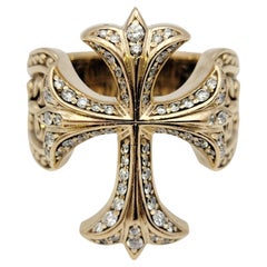 Nightrider Custom Mens Renaissance Diamond Cross Band Ring in 14 Karat Gold