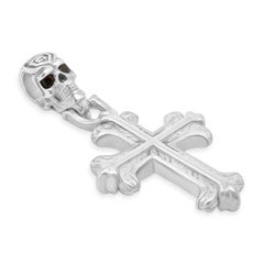 Nightrider Sterling Silver Skull/Cross Pendant with Red Garnet