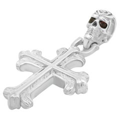 Nightrider Sterling Silver Skull/Cross Pendant with Red Garnet
