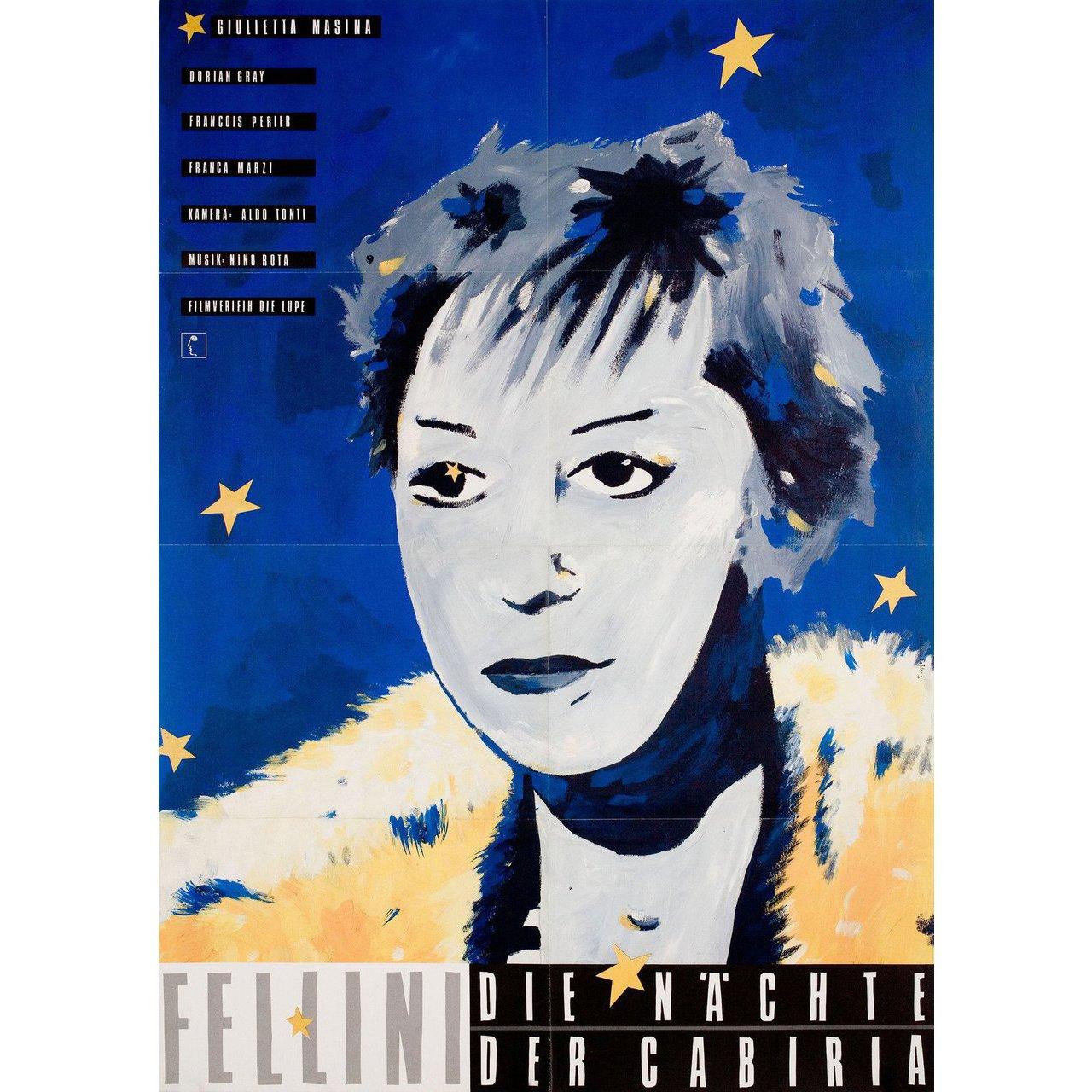 Original 1979 re-release German A1 poster for the 1957 film Nights of Cabiria (Le notti di Cabiria) directed by Federico Fellini with Giulietta Masina / Francois Perier / Franca Marzi / Dorian Gray. Fine condition, folded. Many original posters were