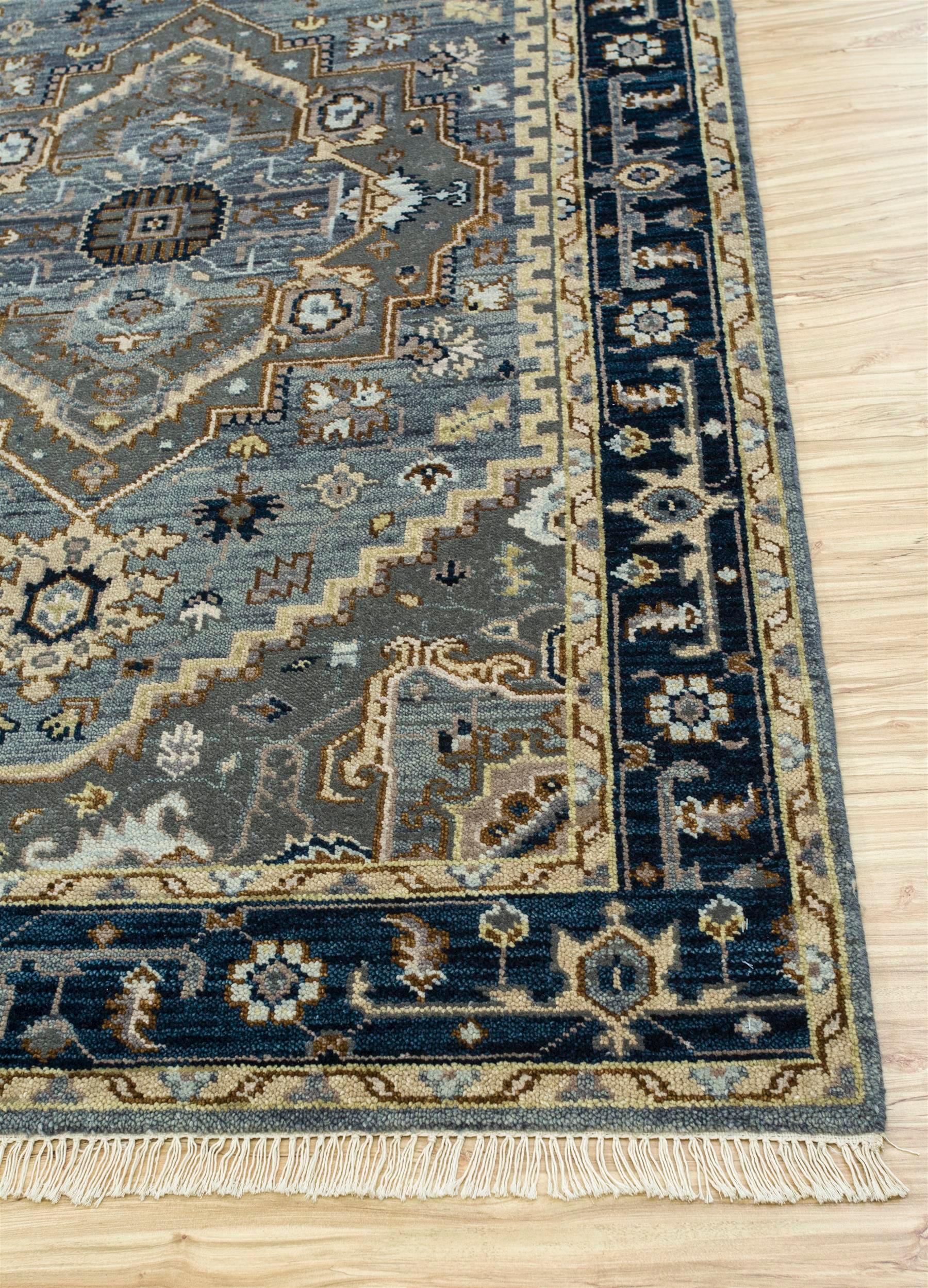 Tribal Nightscape Depths Deep Blue & Navy 270x360 cm Hand Knotted Rug For Sale