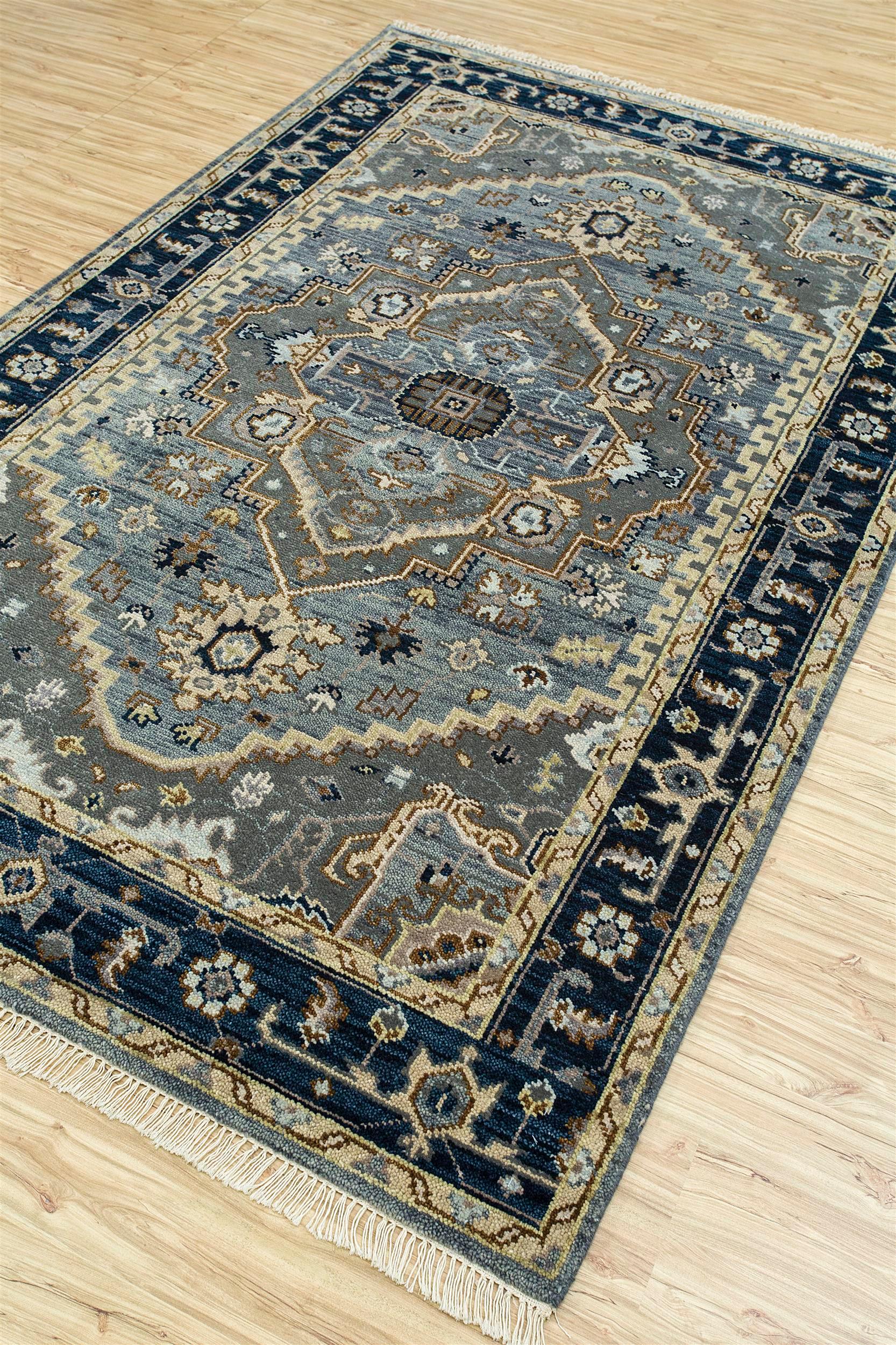 Indian Nightscape Depths Deep Blue & Navy 270x360 cm Hand Knotted Rug For Sale