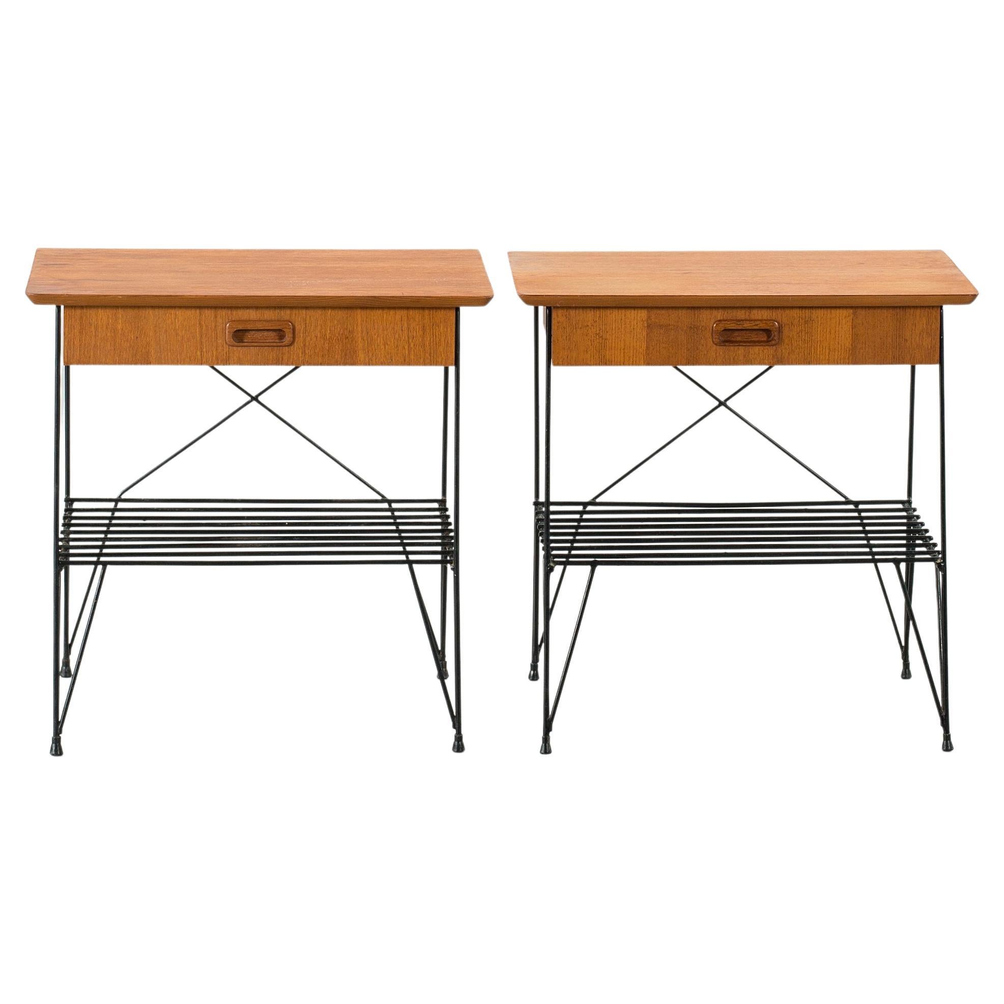Nightstand Teak on Metal Base  a pair Anonymous, Sweden, 1950 For Sale