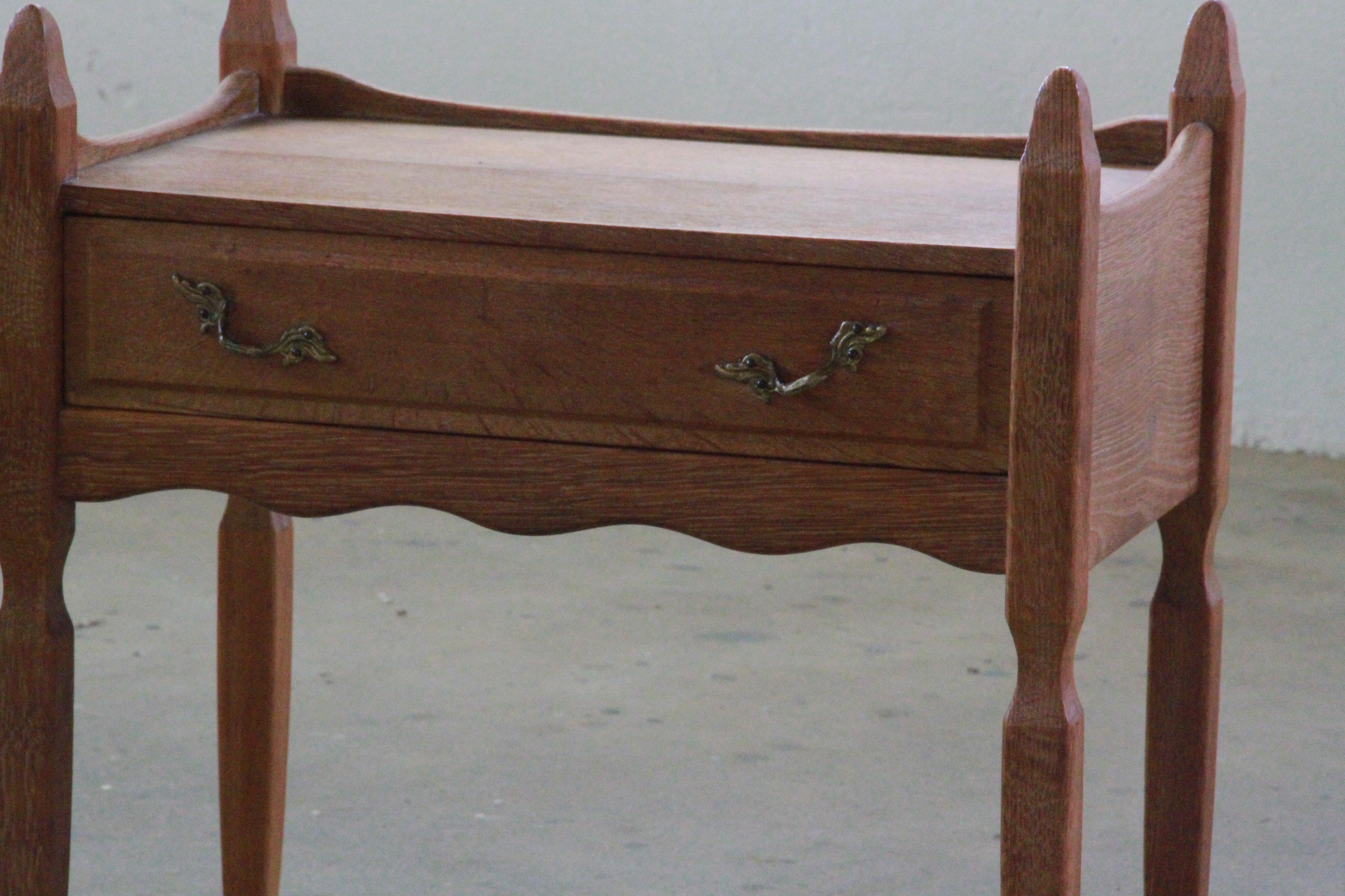 Brutalist Nightstand, Bedside cabinet in Oak style of Henning Kjærnulf, Denmark 1960s