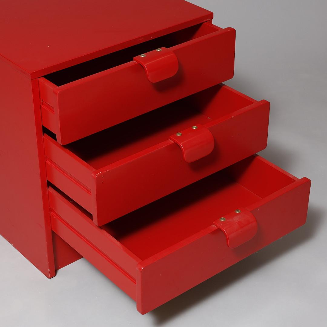 Nightstand Dresser  by Asko Finland red lacquer 1960 For Sale 3