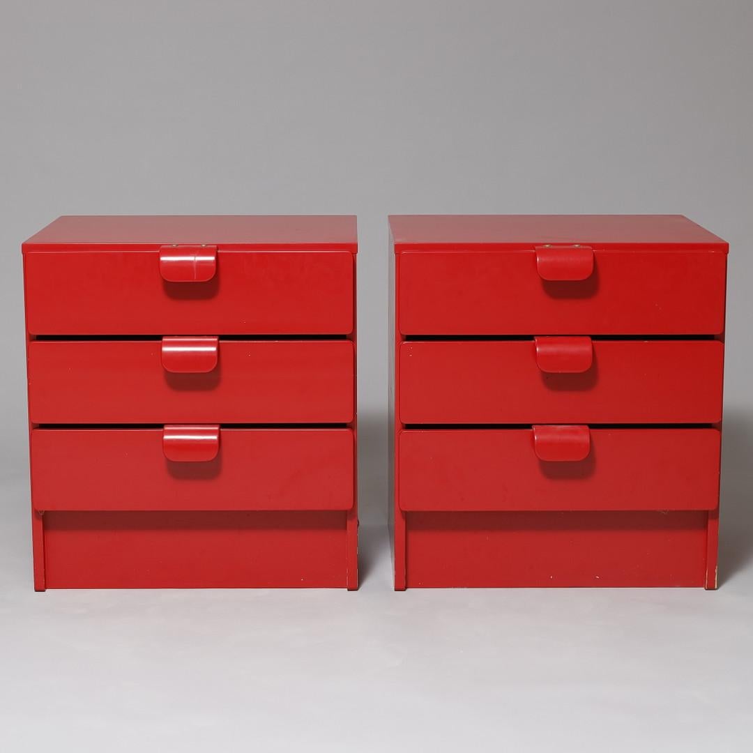 Finnish Nightstand Dresser  by Asko Finland red lacquer 1960 For Sale