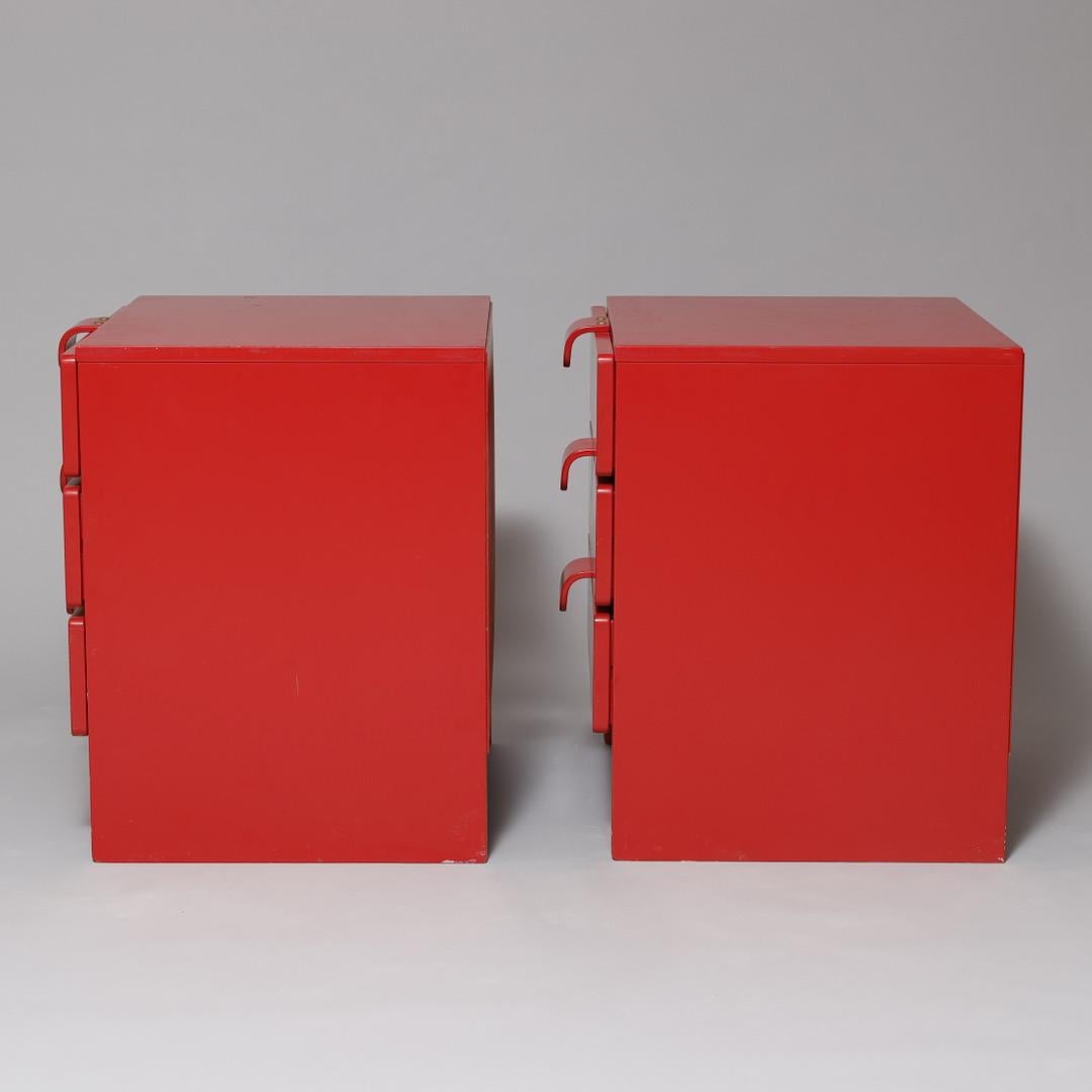 20th Century Nightstand Dresser  by Asko Finland red lacquer 1960 For Sale