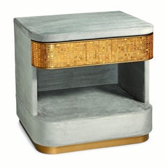 Nightstand Nabuk or Leather Upholstered Drawer Tiny Mosaic Skirting Paint Finish