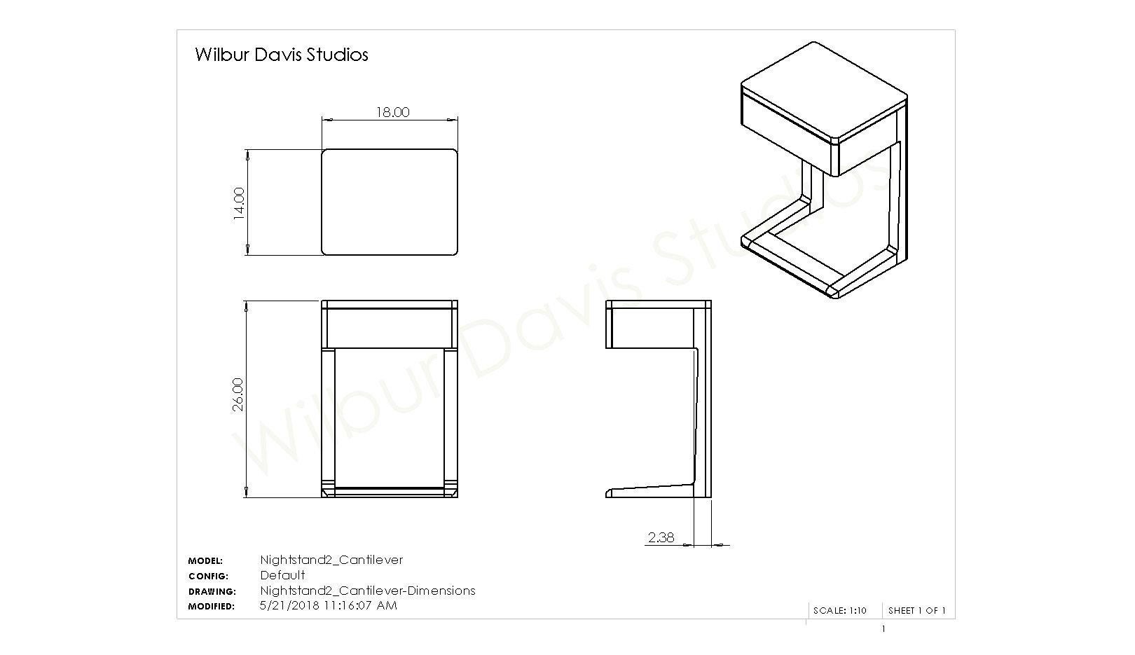 Contemporary Nightstand No. 2 – Cantilever Style For Sale