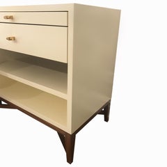 Nightstand or Side Table in Cream/Custom Color Lacquer Finish and Walnut Legs