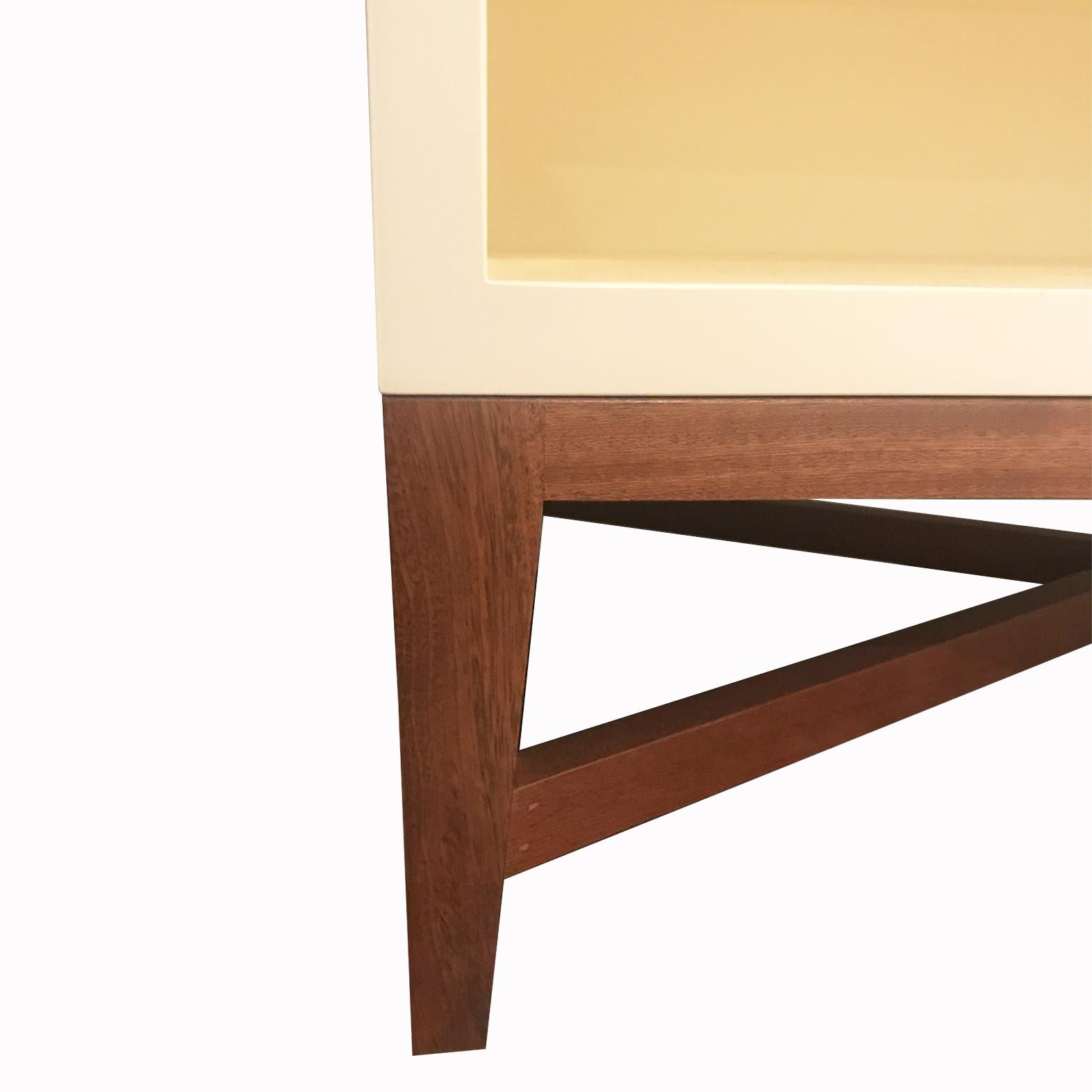 Nightstand or Side Table in Cream/Custom Color Lacquer Finish and Walnut Legs In New Condition For Sale In New York, NY