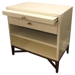 Nightstand or Side Table in Cream/Custom Color Lacquer Finish and Walnut Legs