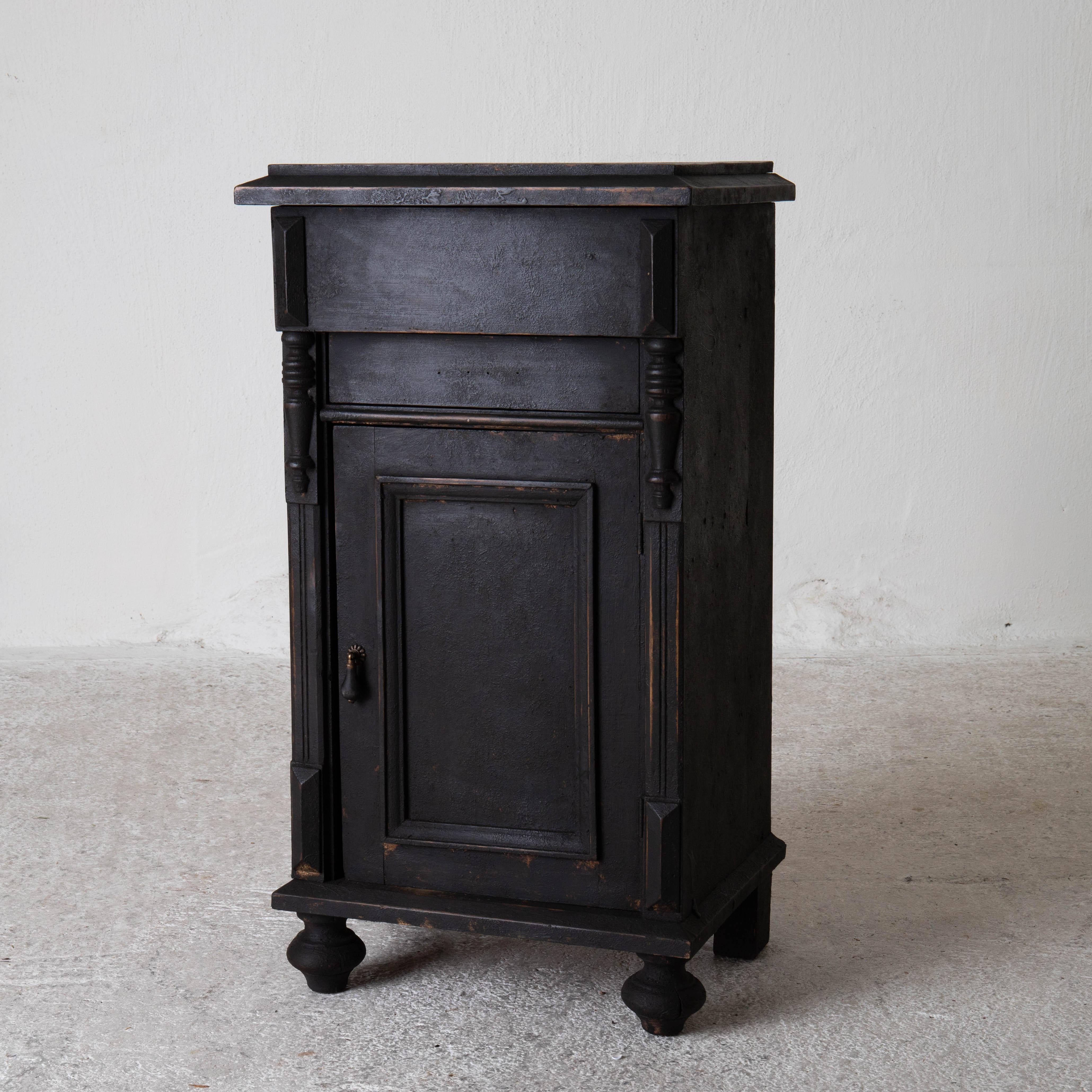 Nightstand Swedish black late, 19th century, Sweden. A nightstand made during the late 19th century in Sweden. Refinished in our matt black finish. Interior with one shelf. New hardware.

 