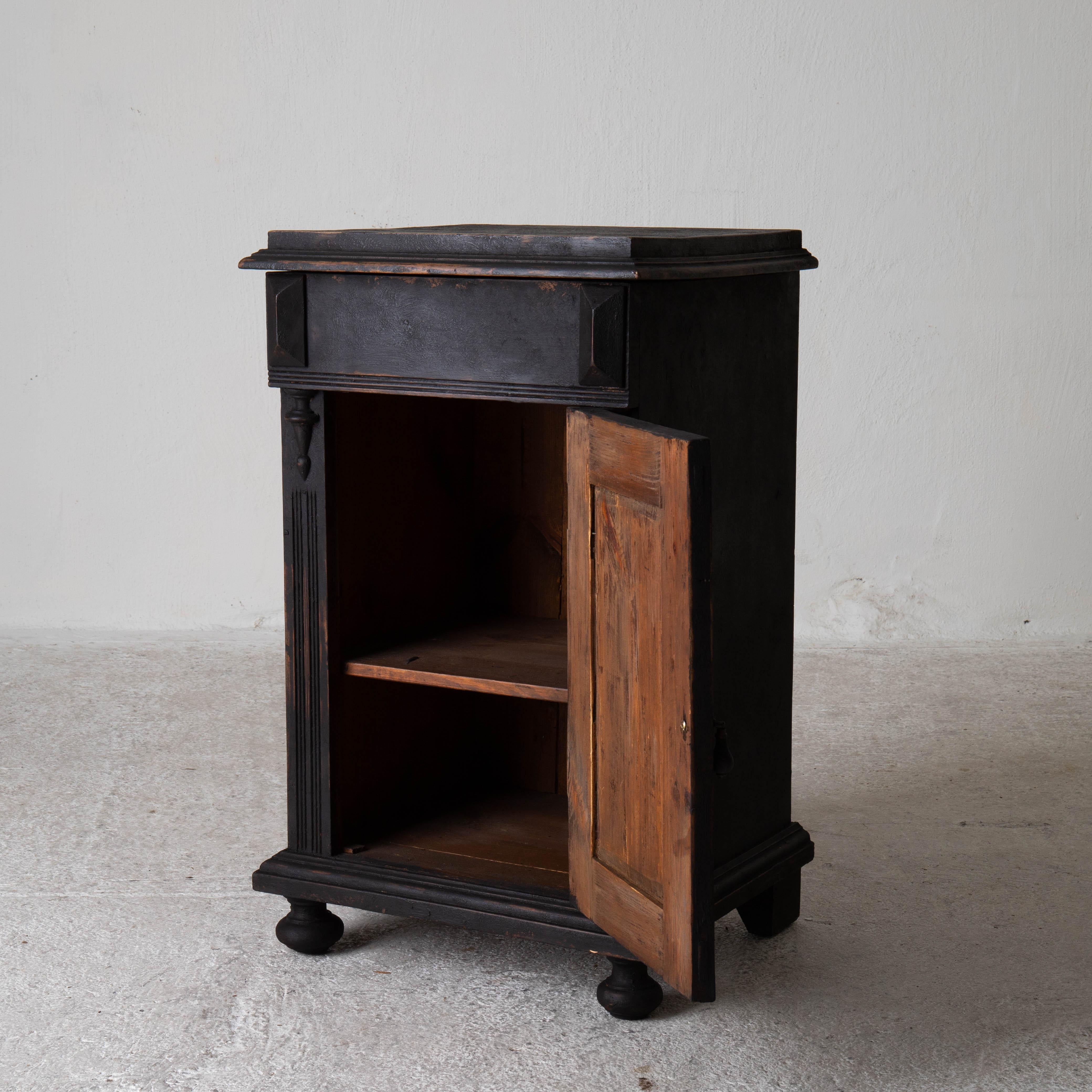 Nightstand Swedish black, late 19th century, Sweden. A nightstand made during the late 19th century in Sweden. Refinished in our matte black finish. Interior with one shelf. New hardware.