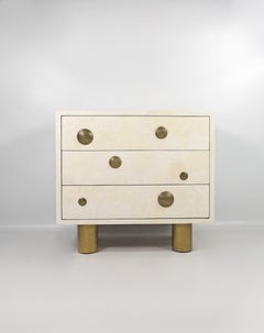 Nightstand table in White Rock Crystal with bronze decor by Ginger Brown