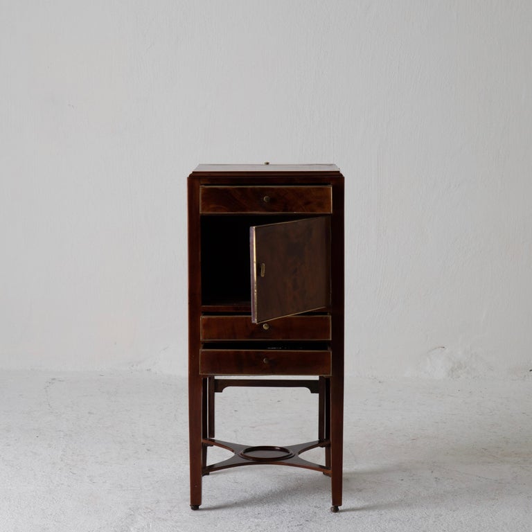 Nightstand Vanity Table Gustavian Swedish Mahogany Brass Lining, Sweden For Sale at 1stDibs