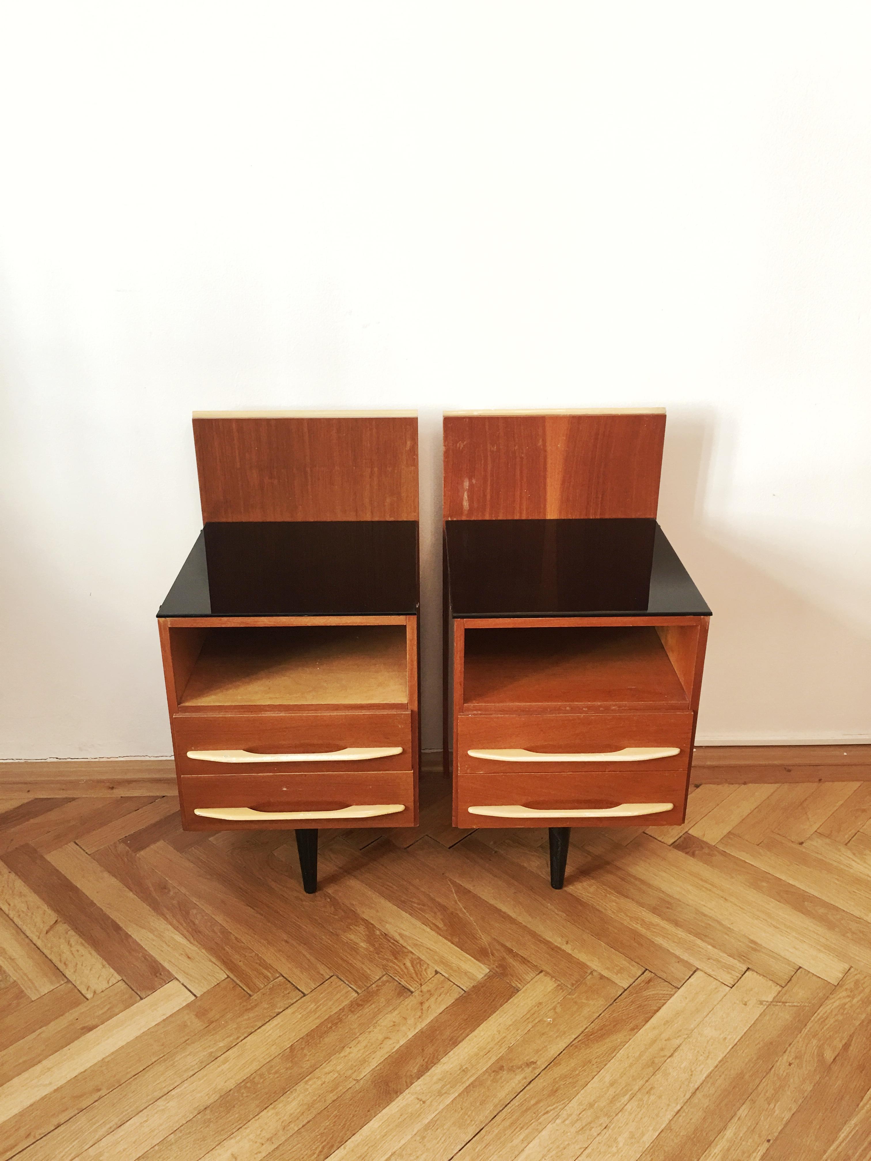 Mid-Century Modern Nightstands by Mojmir Pozar for Up Zavody, 1960s, Pair For Sale