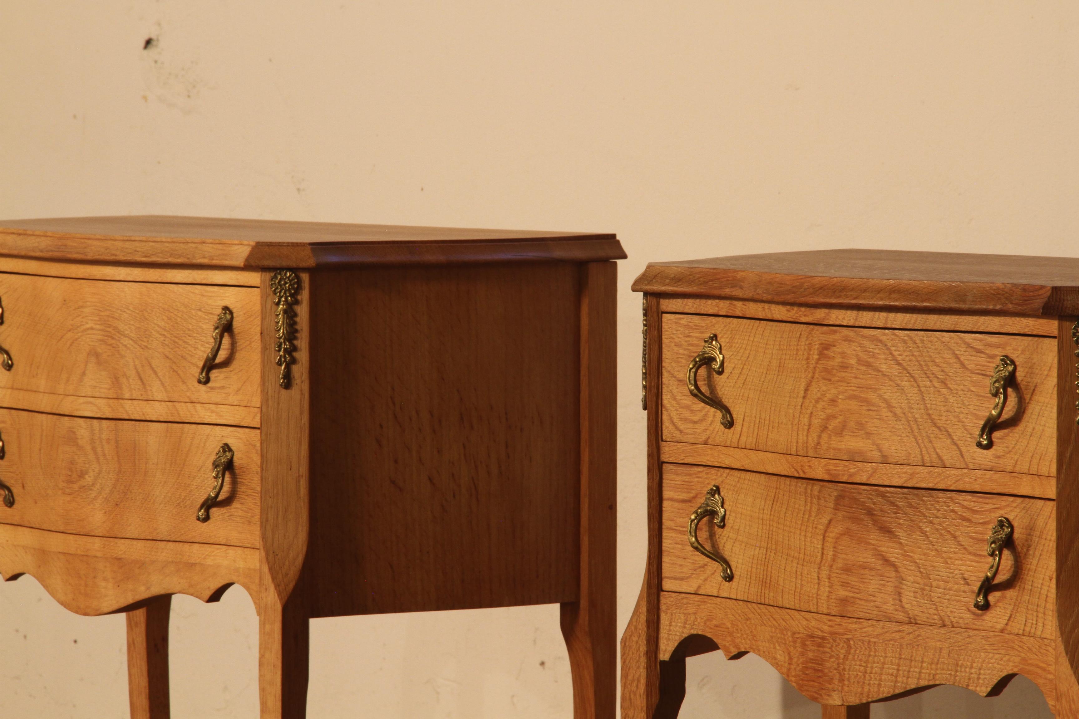 Nightstands in Oak French design/ Danish Henning Henry Kjærnulf style, 1960s 1