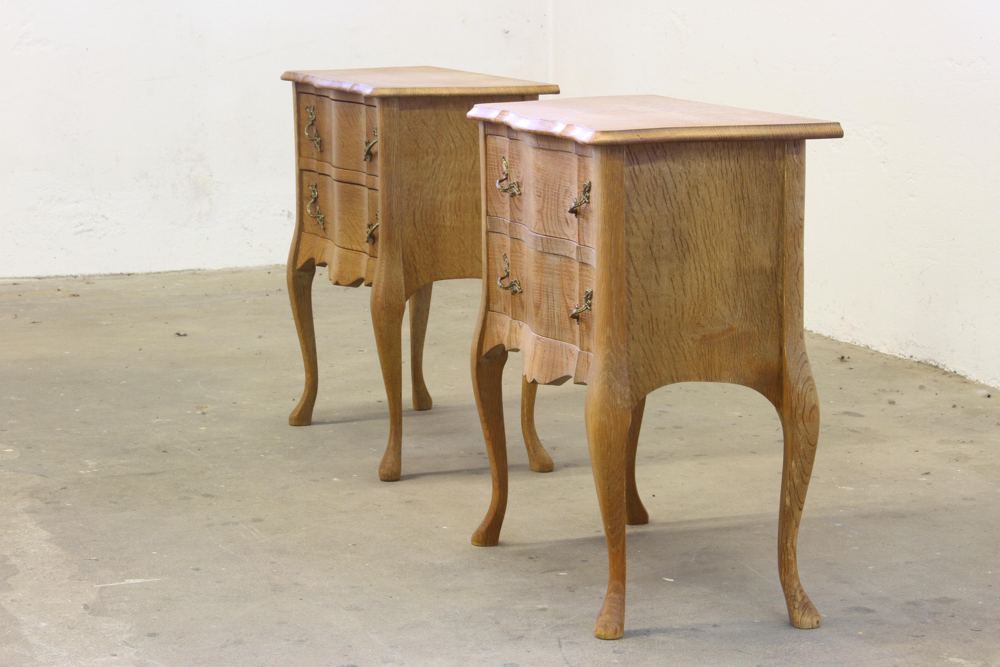 Brass Nightstands in Oak French design/ Danish Henning Henry Kjærnulf style, 1960s