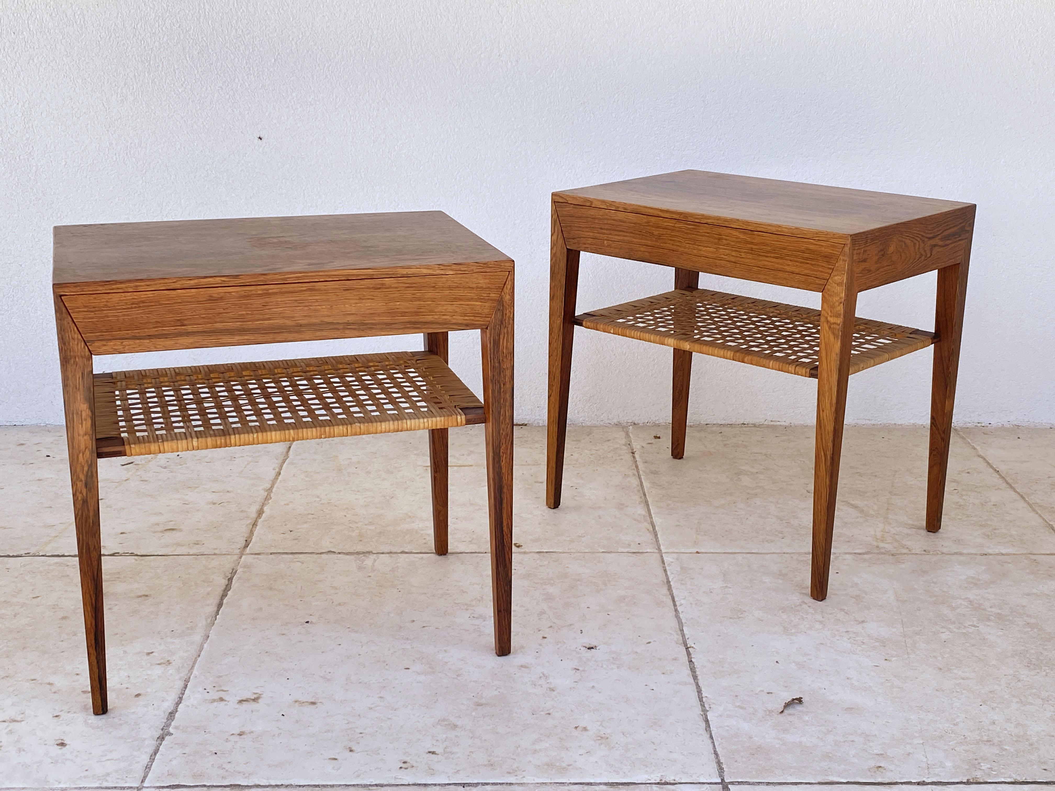 Mid-Century Modern Nightstands in Wood and Cane by Severin Hansen, Set of 2