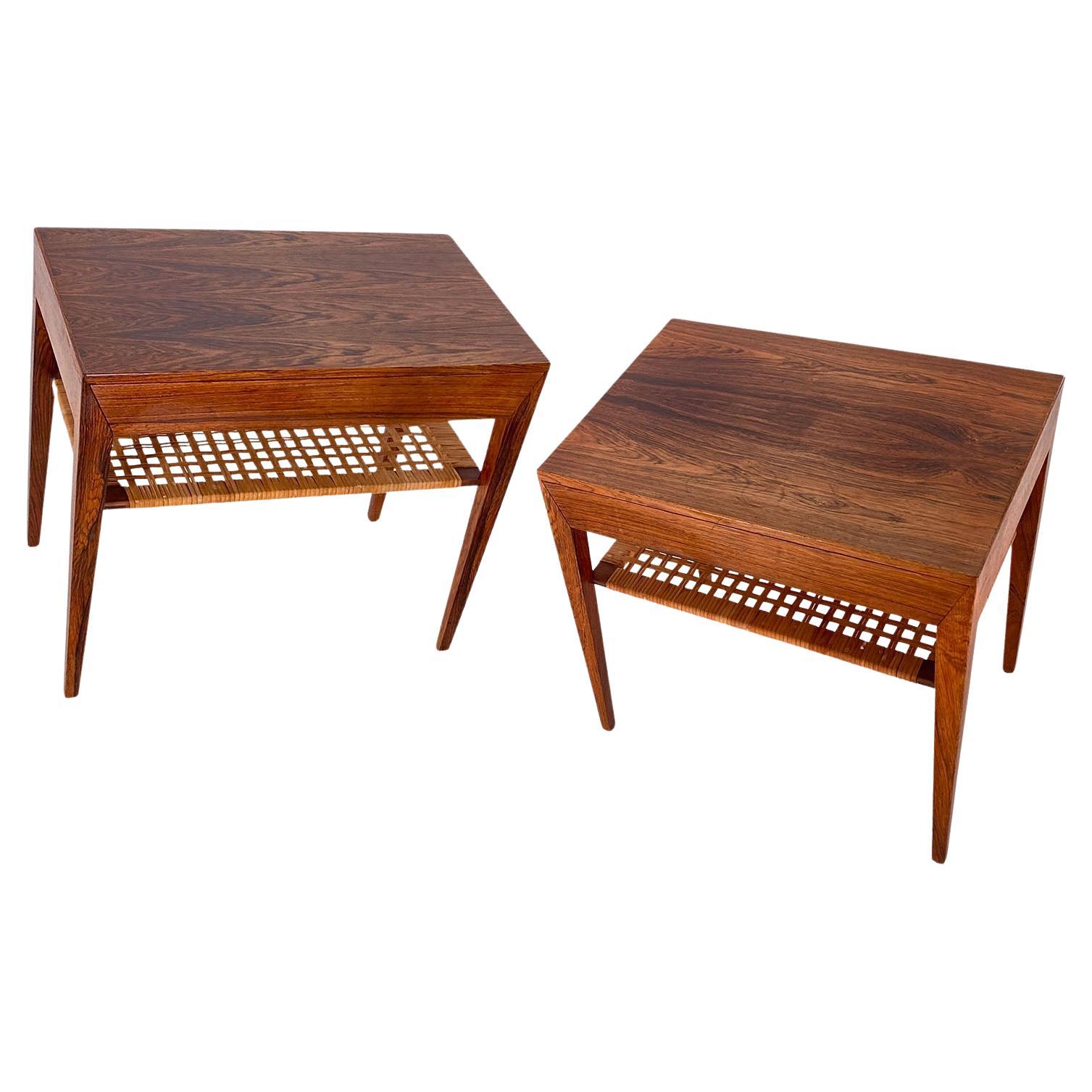 Nightstands in Wood and Cane by Severin Hansen, Set of 2