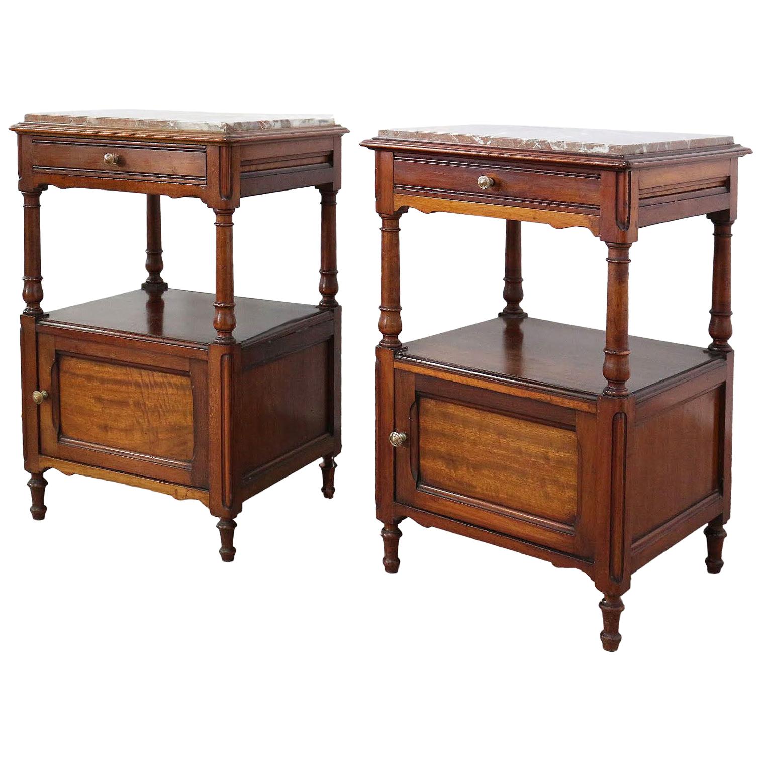 Pair Nightstands Side Cabinets French Bedside Tables Late 19th Century Mahogany