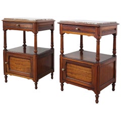 Antique Pair Nightstands Side Cabinets French Bedside Tables Late 19th Century Mahogany