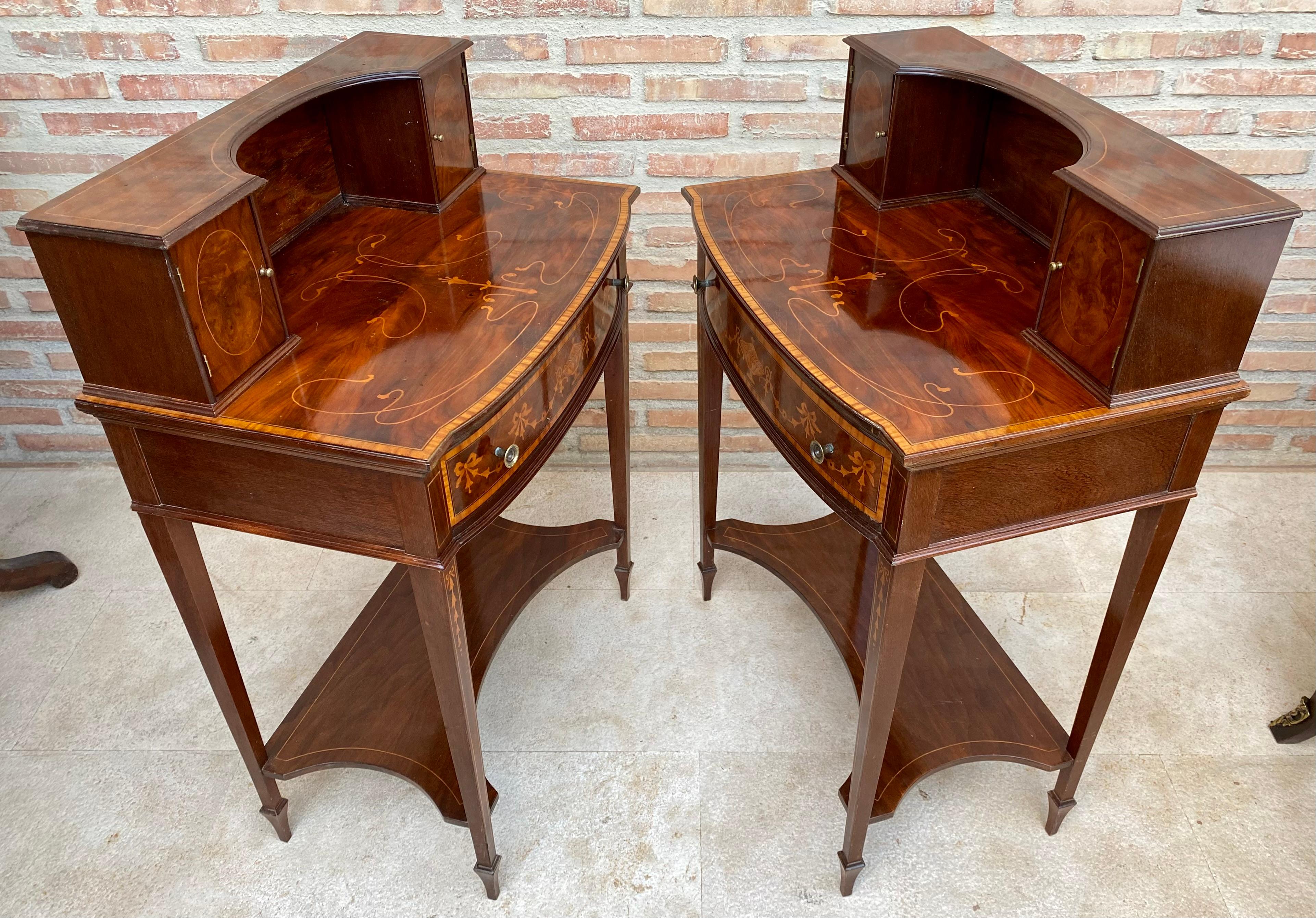 Nightstands with French Marquetry Inlaid, 1920s, Set of 2 For Sale 5
