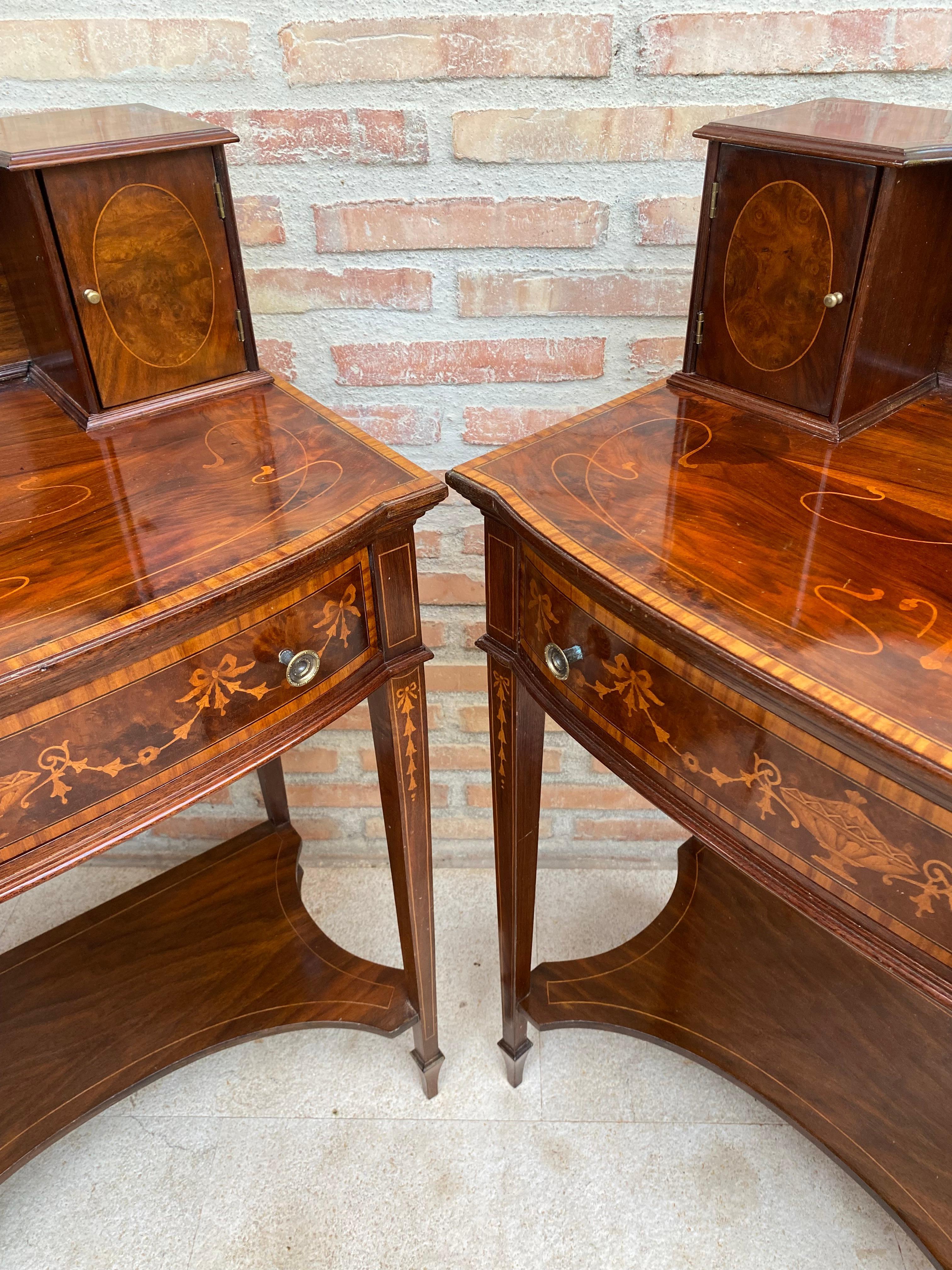 Nightstands with French Marquetry Inlaid, 1920s, Set of 2 For Sale 8