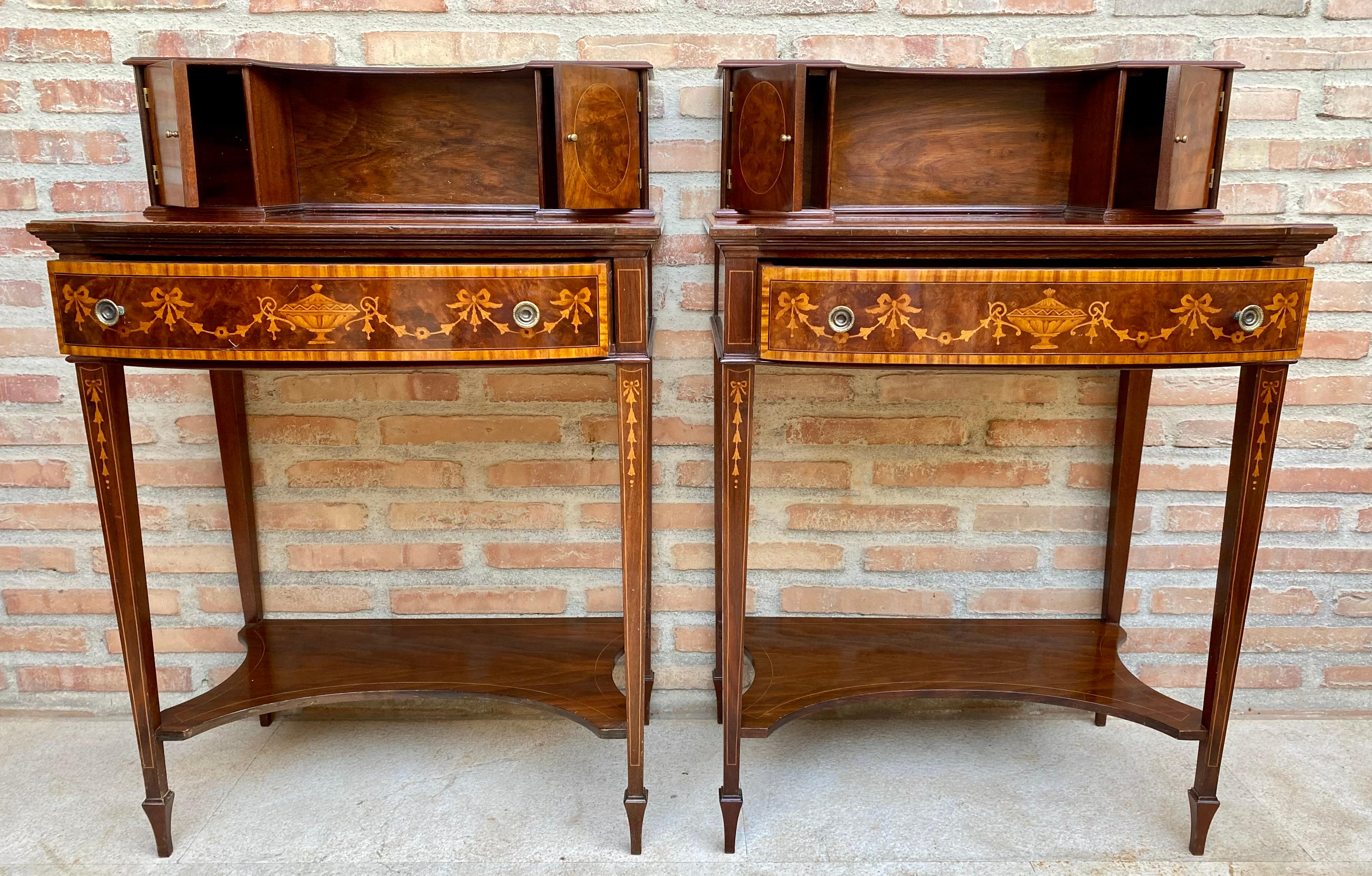 French Provincial Nightstands with French Marquetry Inlaid, 1920s, Set of 2 For Sale