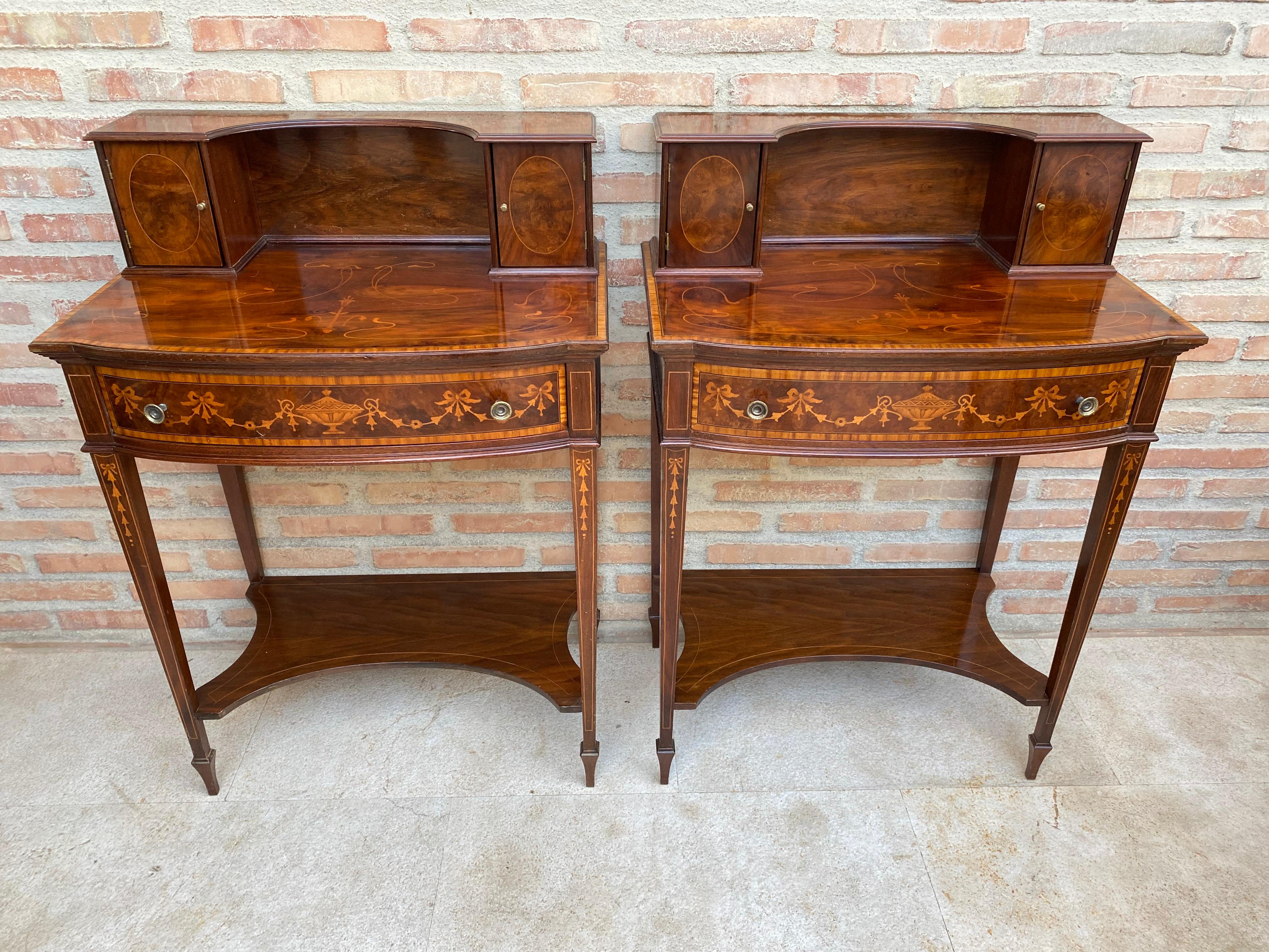 20th Century Nightstands with French Marquetry Inlaid, 1920s, Set of 2 For Sale
