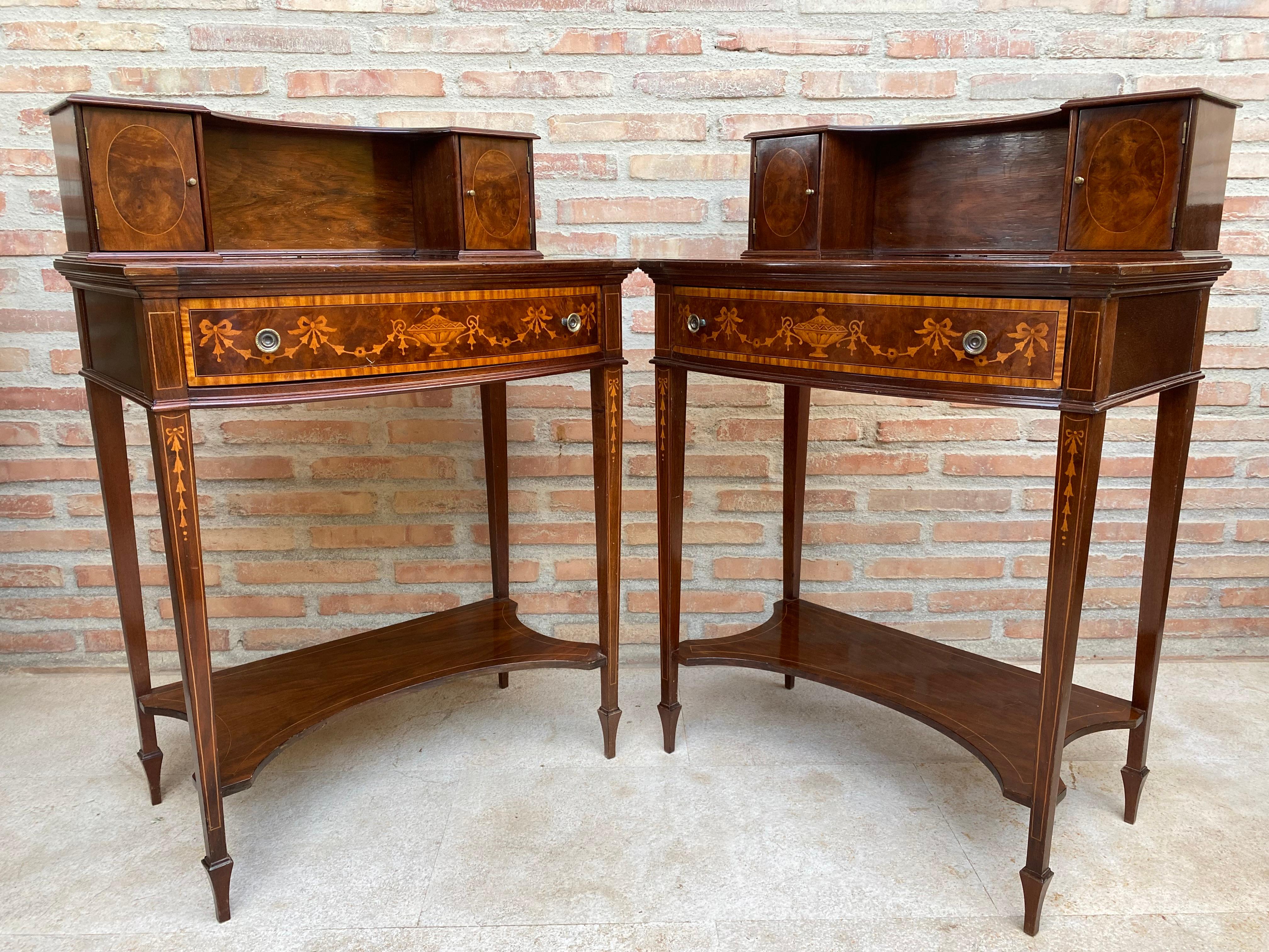Nightstands with French Marquetry Inlaid, 1920s, Set of 2 For Sale 1