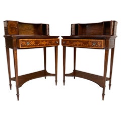 Antique Nightstands with French Marquetry Inlaid, 1920s, Set of 2
